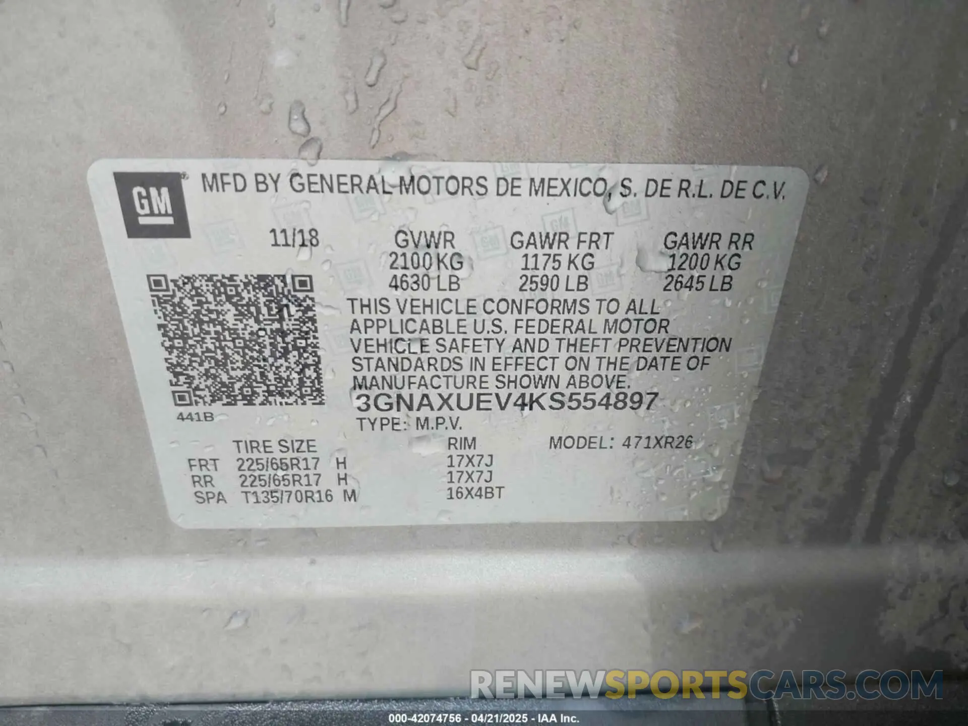 9 Photograph of a damaged car 3GNAXUEV4KS554897 CHEVROLET EQUINOX 2019