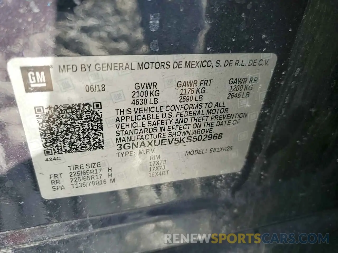 15 Photograph of a damaged car 3GNAXUEV5KS502968 CHEVROLET EQUINOX 2019