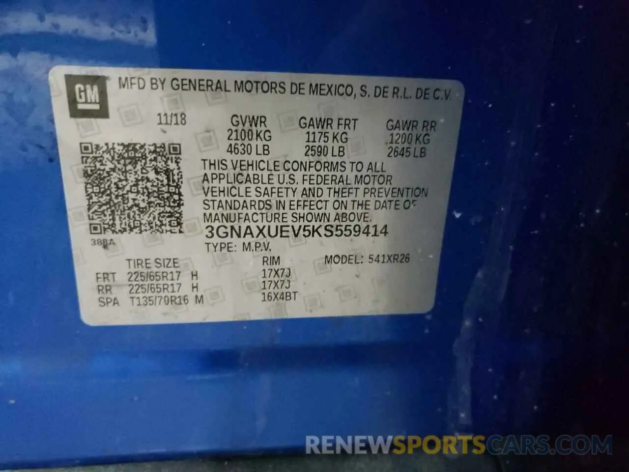 13 Photograph of a damaged car 3GNAXUEV5KS559414 CHEVROLET EQUINOX 2019