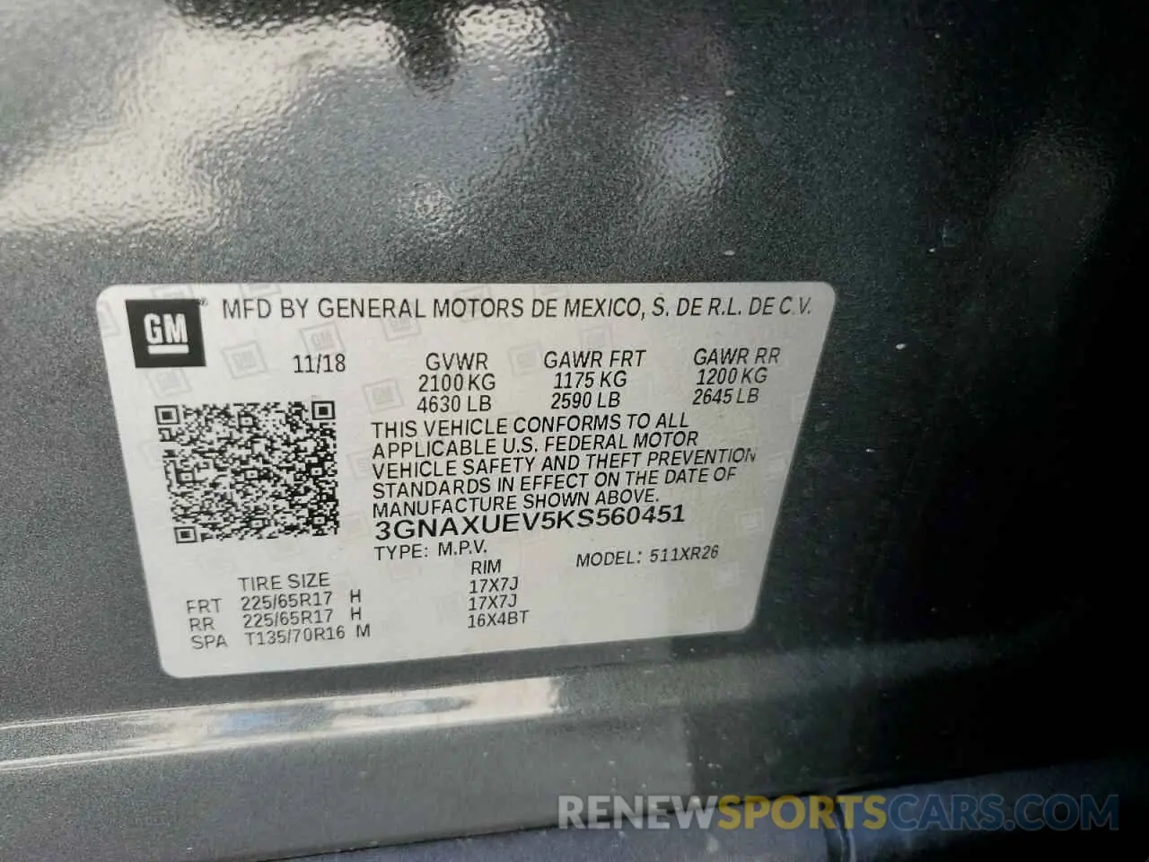 14 Photograph of a damaged car 3GNAXUEV5KS560451 CHEVROLET EQUINOX 2019