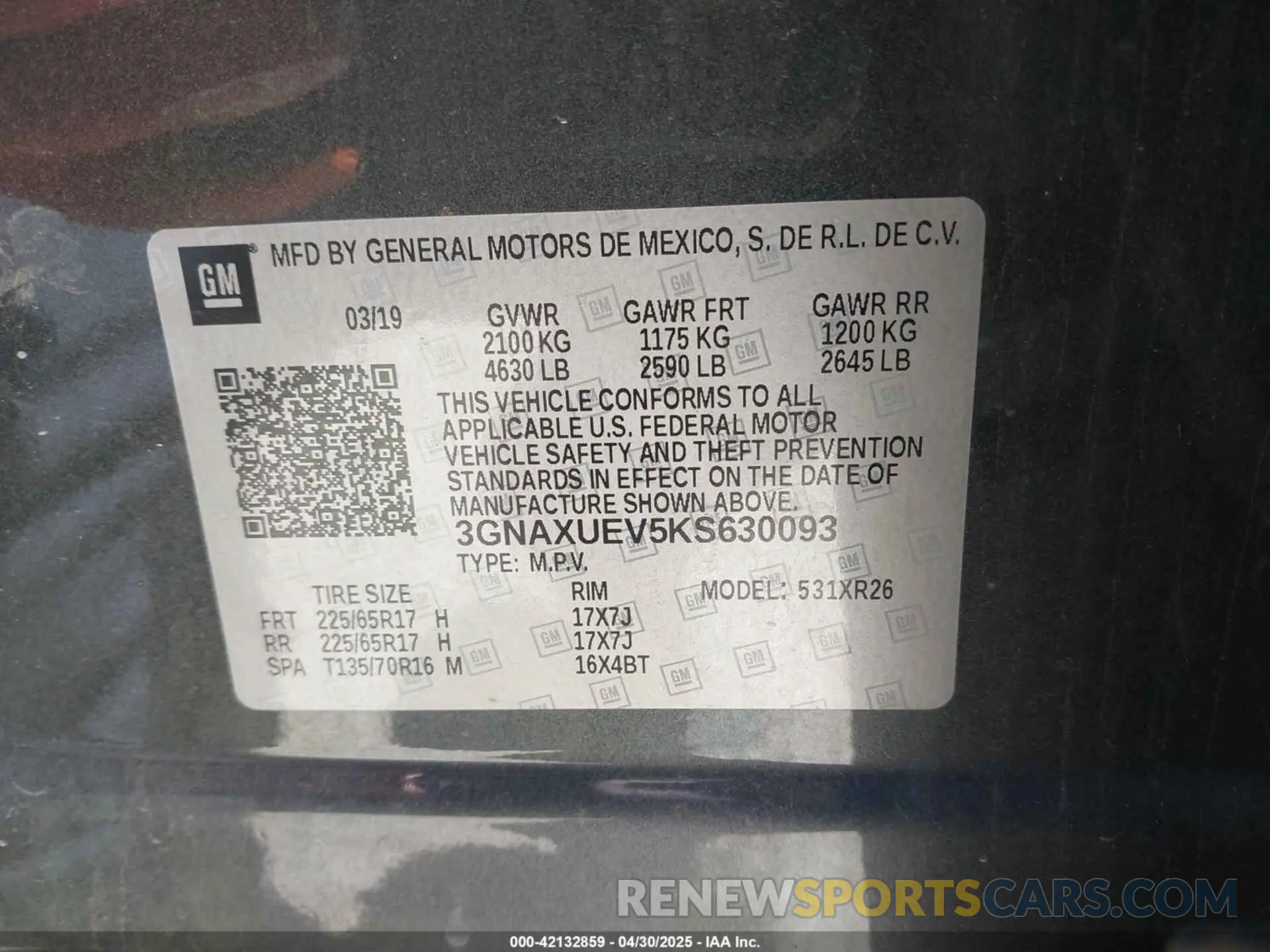 9 Photograph of a damaged car 3GNAXUEV5KS630093 CHEVROLET EQUINOX 2019