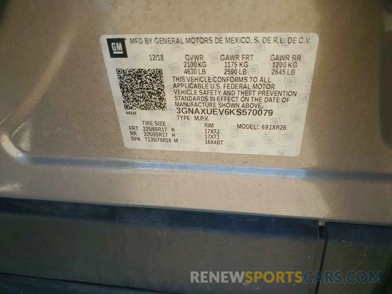 14 Photograph of a damaged car 3GNAXUEV6KS570079 CHEVROLET EQUINOX 2019