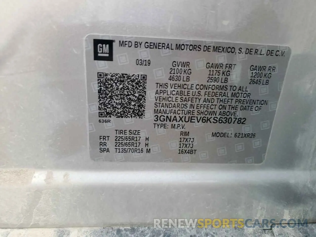 13 Photograph of a damaged car 3GNAXUEV6KS630782 CHEVROLET EQUINOX 2019