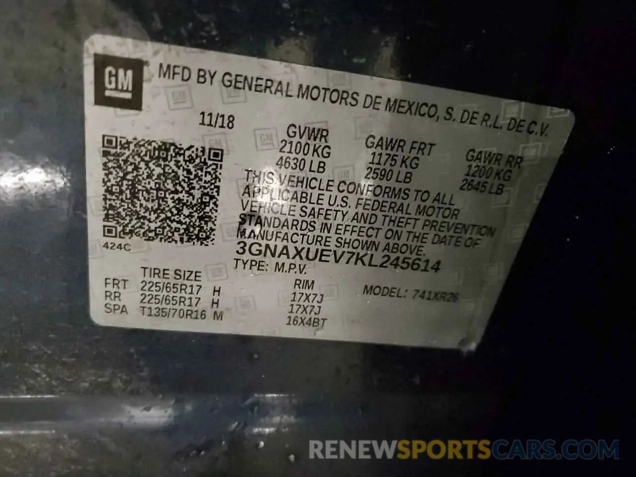 13 Photograph of a damaged car 3GNAXUEV7KL245614 CHEVROLET EQUINOX 2019