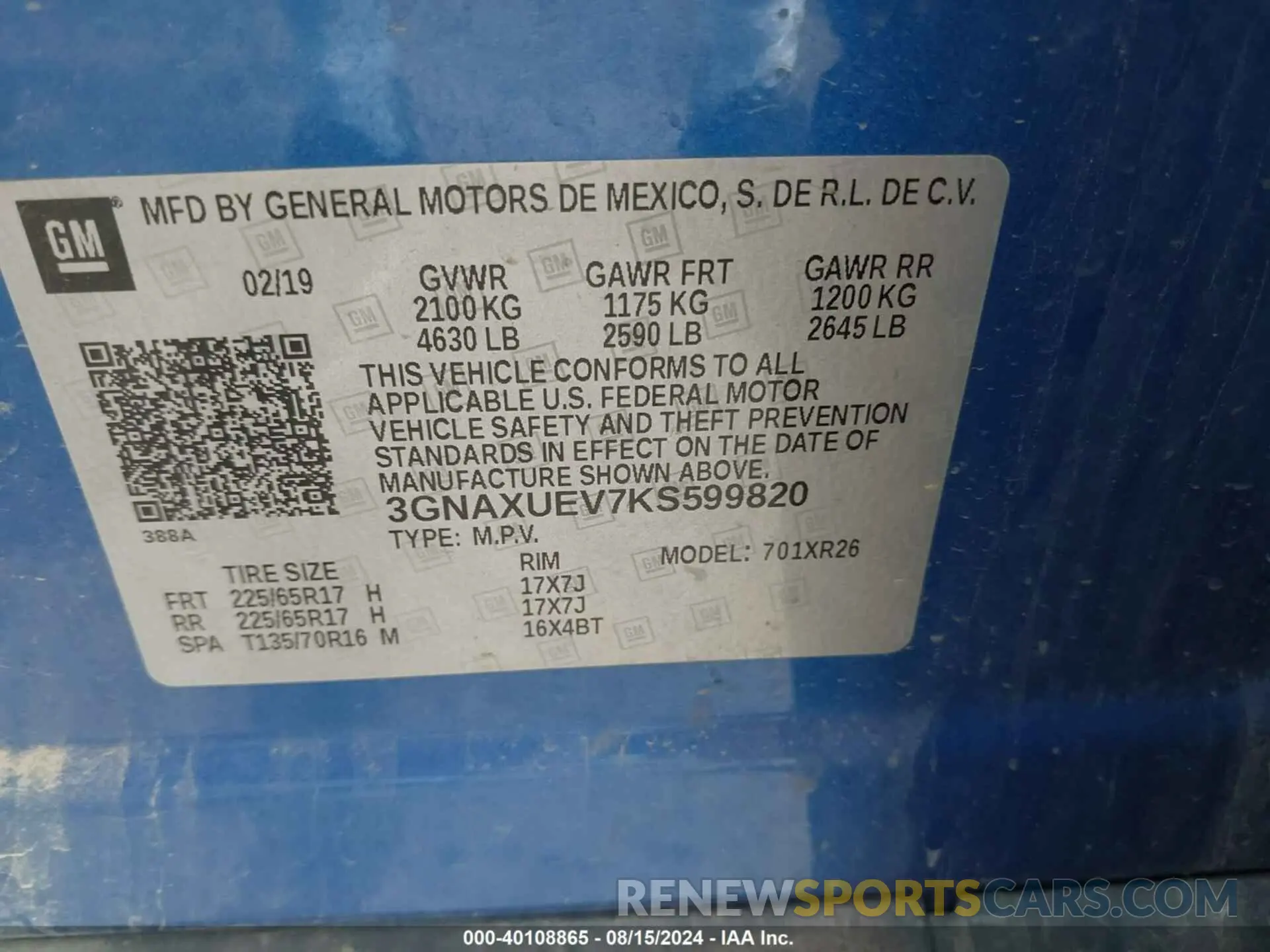 9 Photograph of a damaged car 3GNAXUEV7KS599820 CHEVROLET EQUINOX 2019