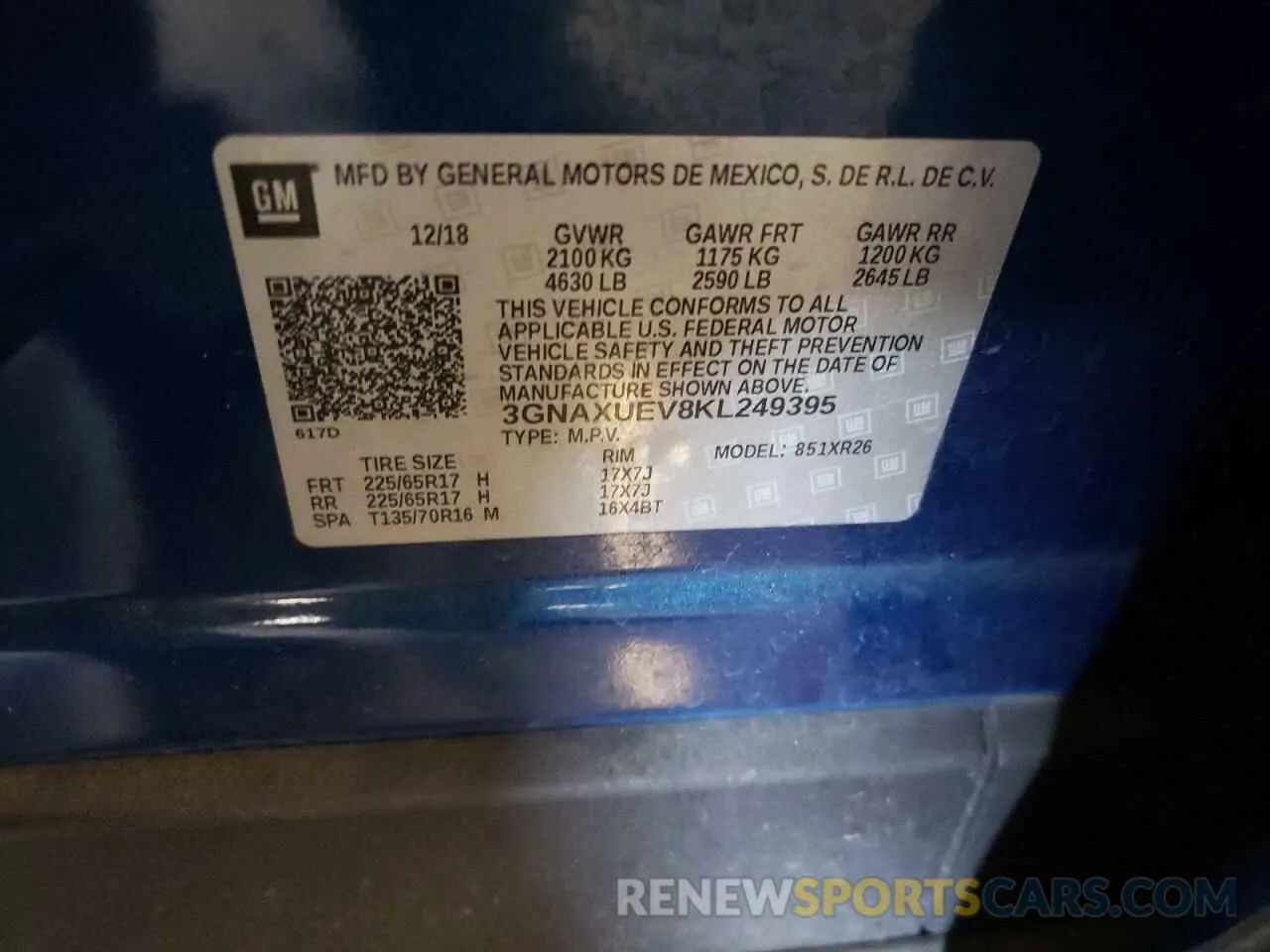 13 Photograph of a damaged car 3GNAXUEV8KL249395 CHEVROLET EQUINOX 2019