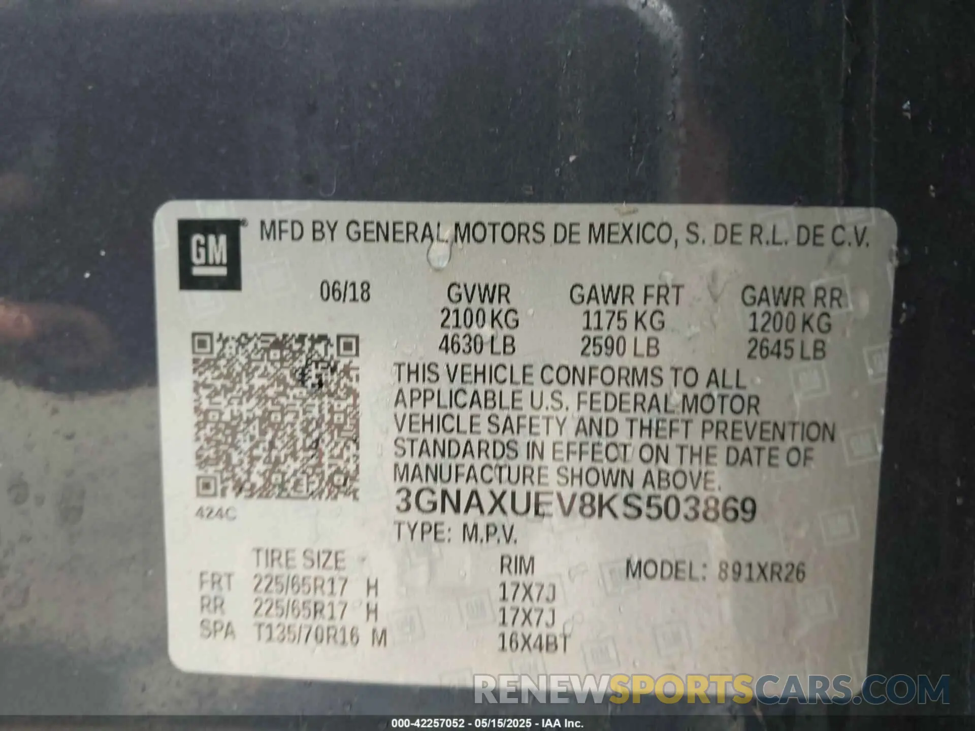 9 Photograph of a damaged car 3GNAXUEV8KS503869 CHEVROLET EQUINOX 2019
