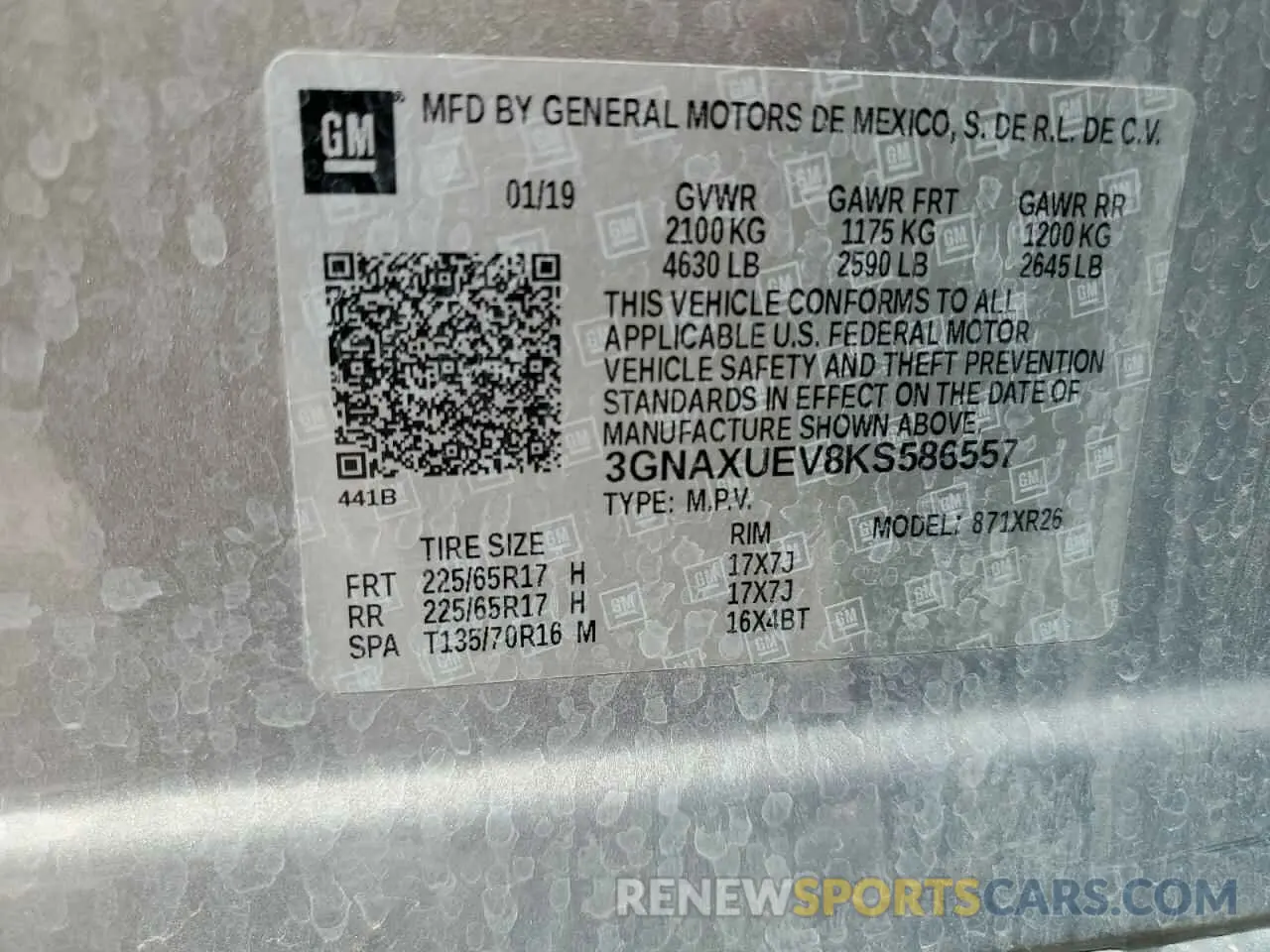 15 Photograph of a damaged car 3GNAXUEV8KS586557 CHEVROLET EQUINOX 2019