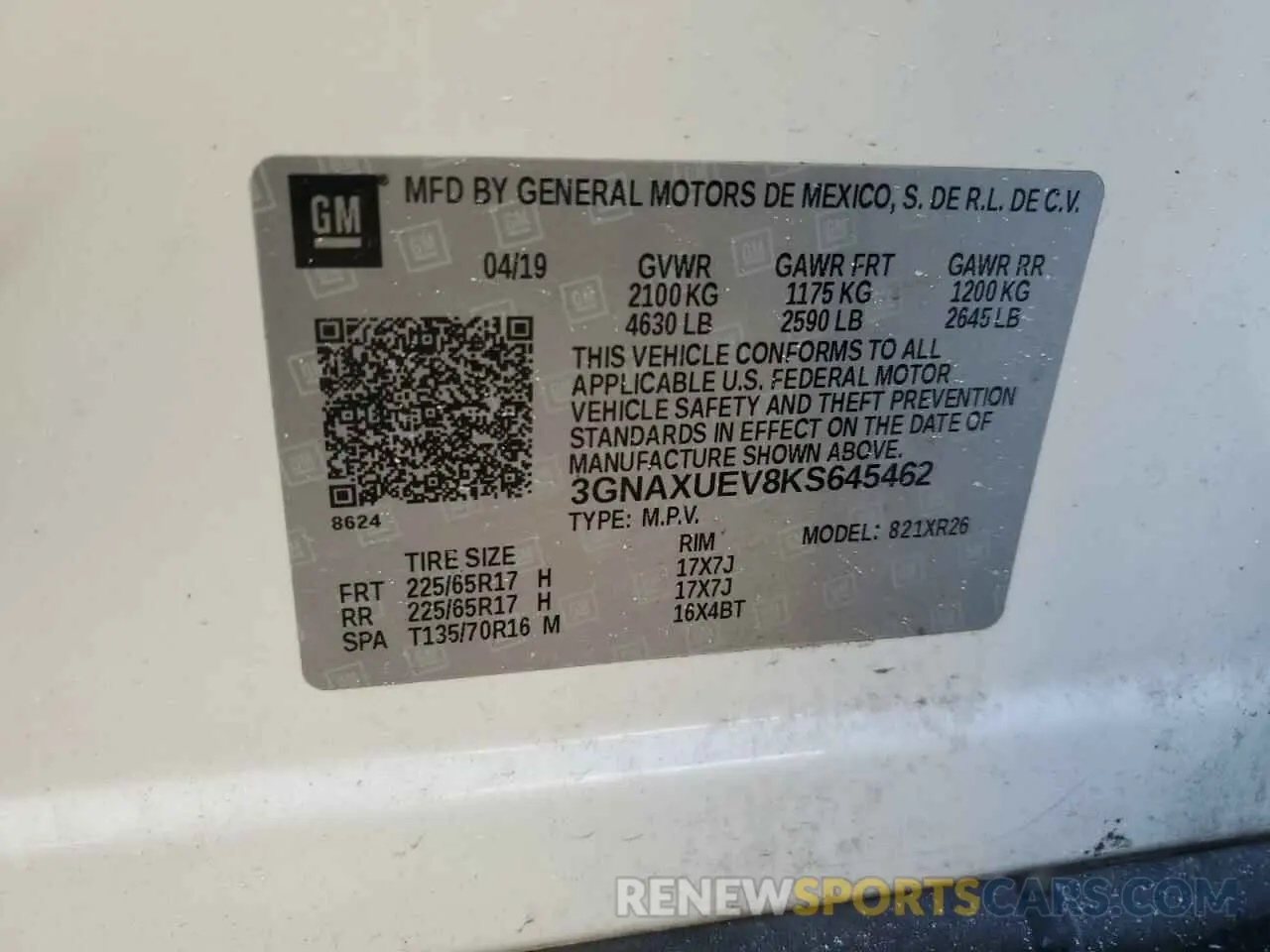 13 Photograph of a damaged car 3GNAXUEV8KS645462 CHEVROLET EQUINOX 2019