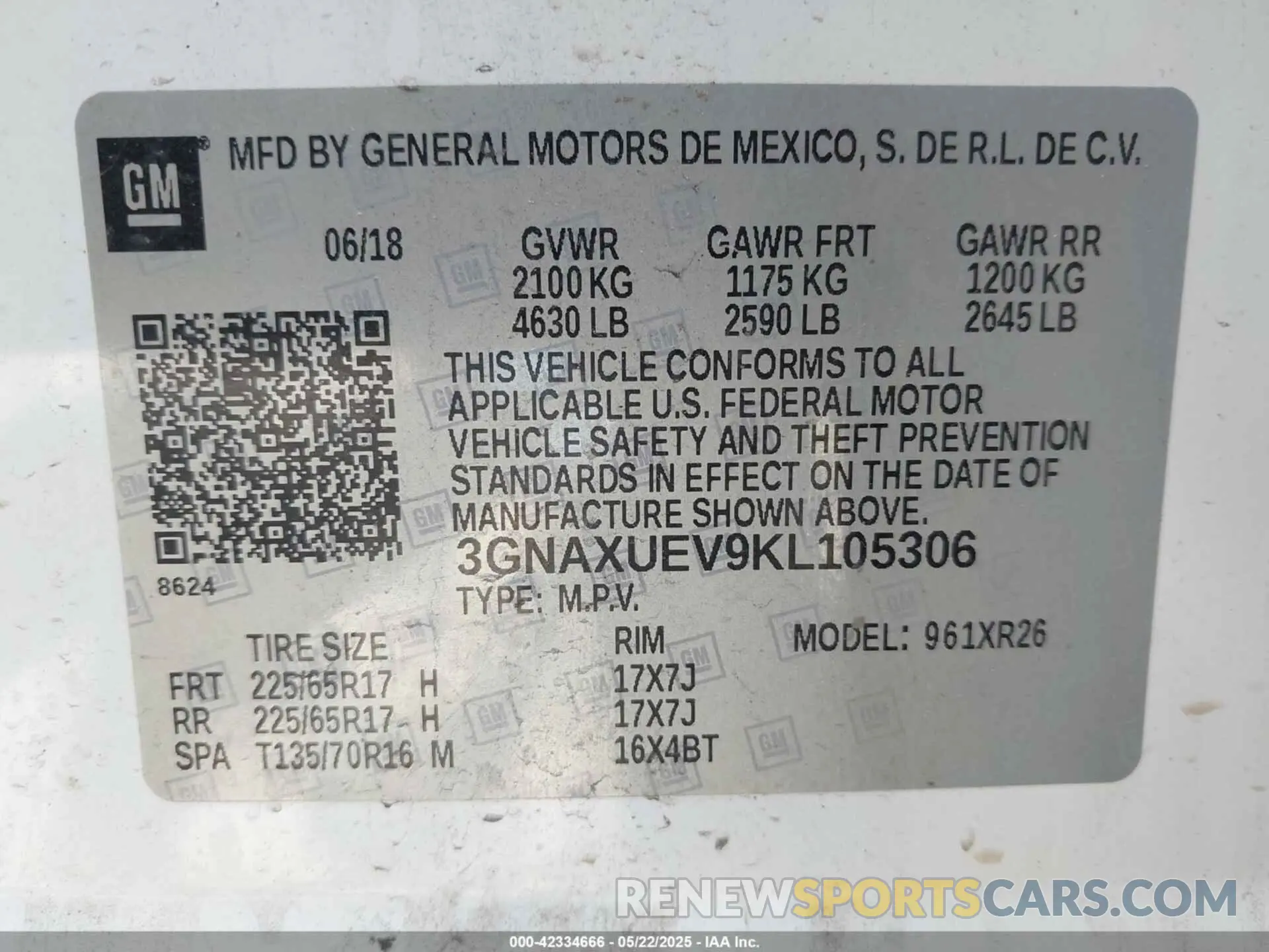 9 Photograph of a damaged car 3GNAXUEV9KL105306 CHEVROLET EQUINOX 2019