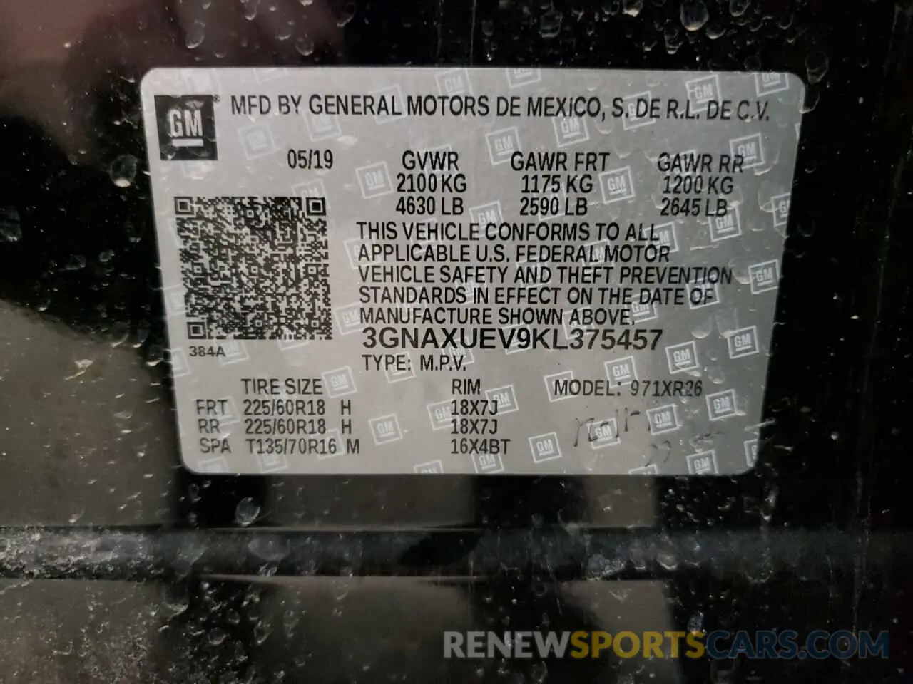 14 Photograph of a damaged car 3GNAXUEV9KL375457 CHEVROLET EQUINOX 2019