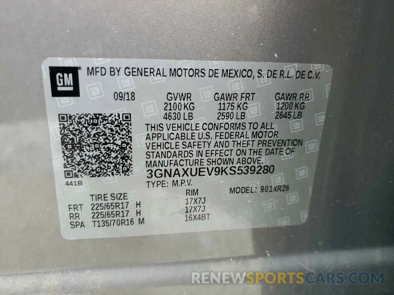 15 Photograph of a damaged car 3GNAXUEV9KS539280 CHEVROLET EQUINOX 2019
