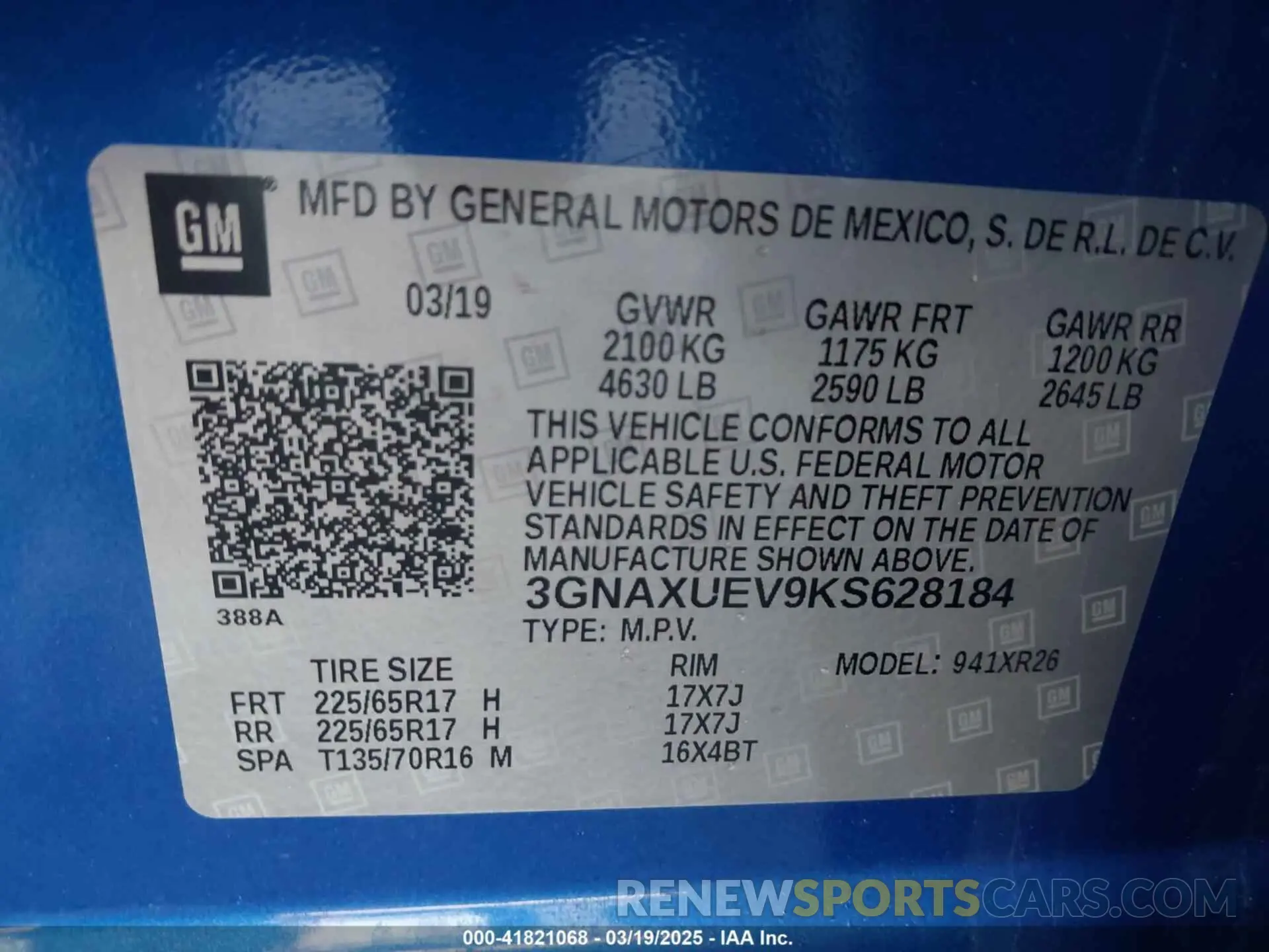 9 Photograph of a damaged car 3GNAXUEV9KS628184 CHEVROLET EQUINOX 2019