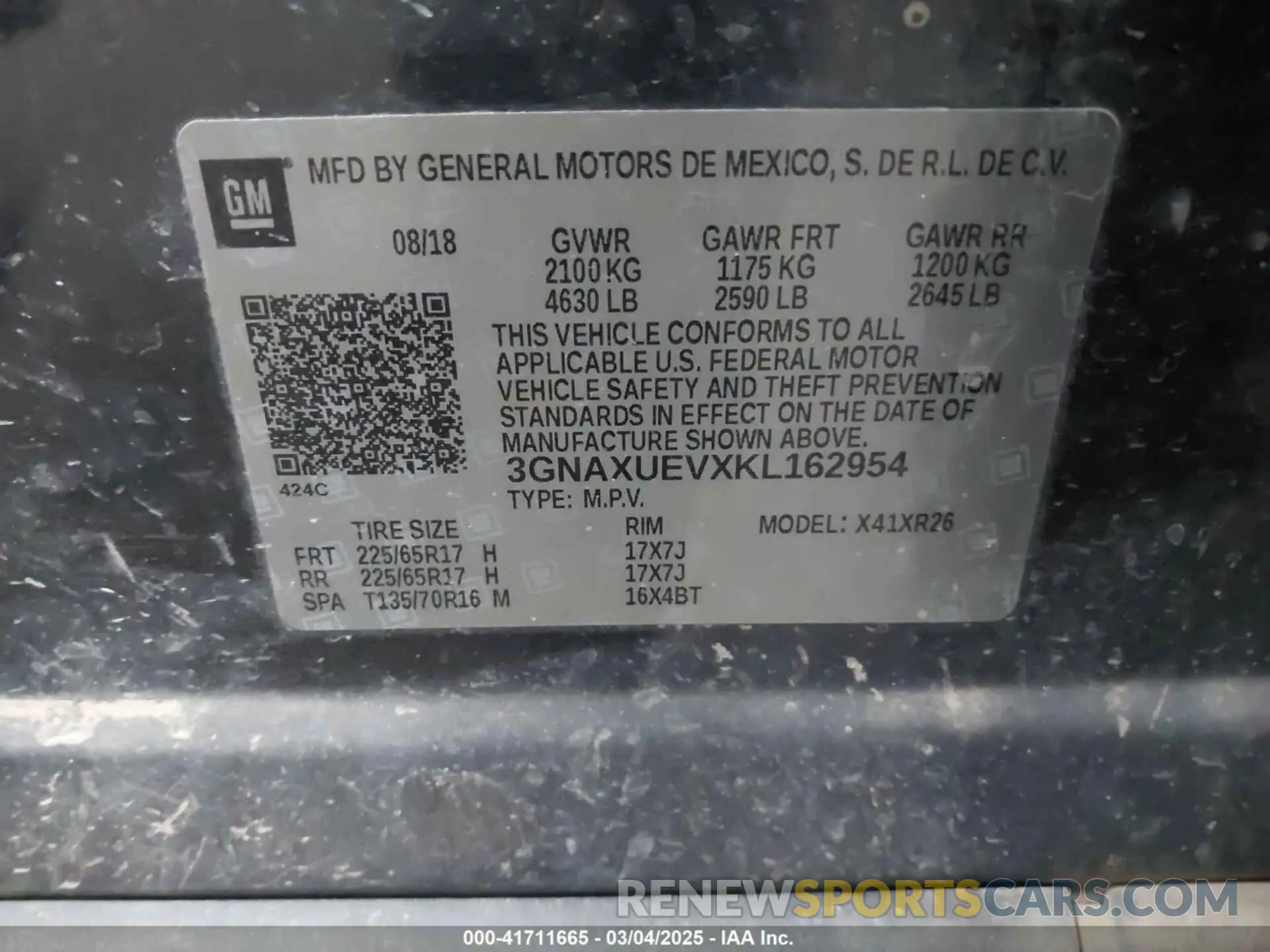9 Photograph of a damaged car 3GNAXUEVXKL162954 CHEVROLET EQUINOX 2019