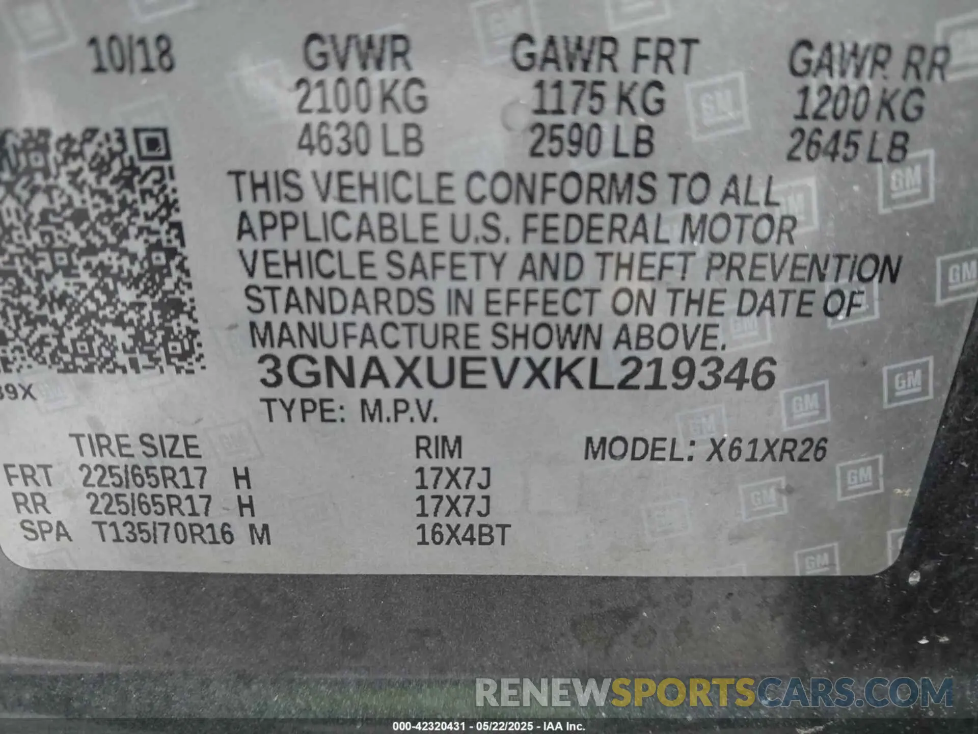 9 Photograph of a damaged car 3GNAXUEVXKL219346 CHEVROLET EQUINOX 2019