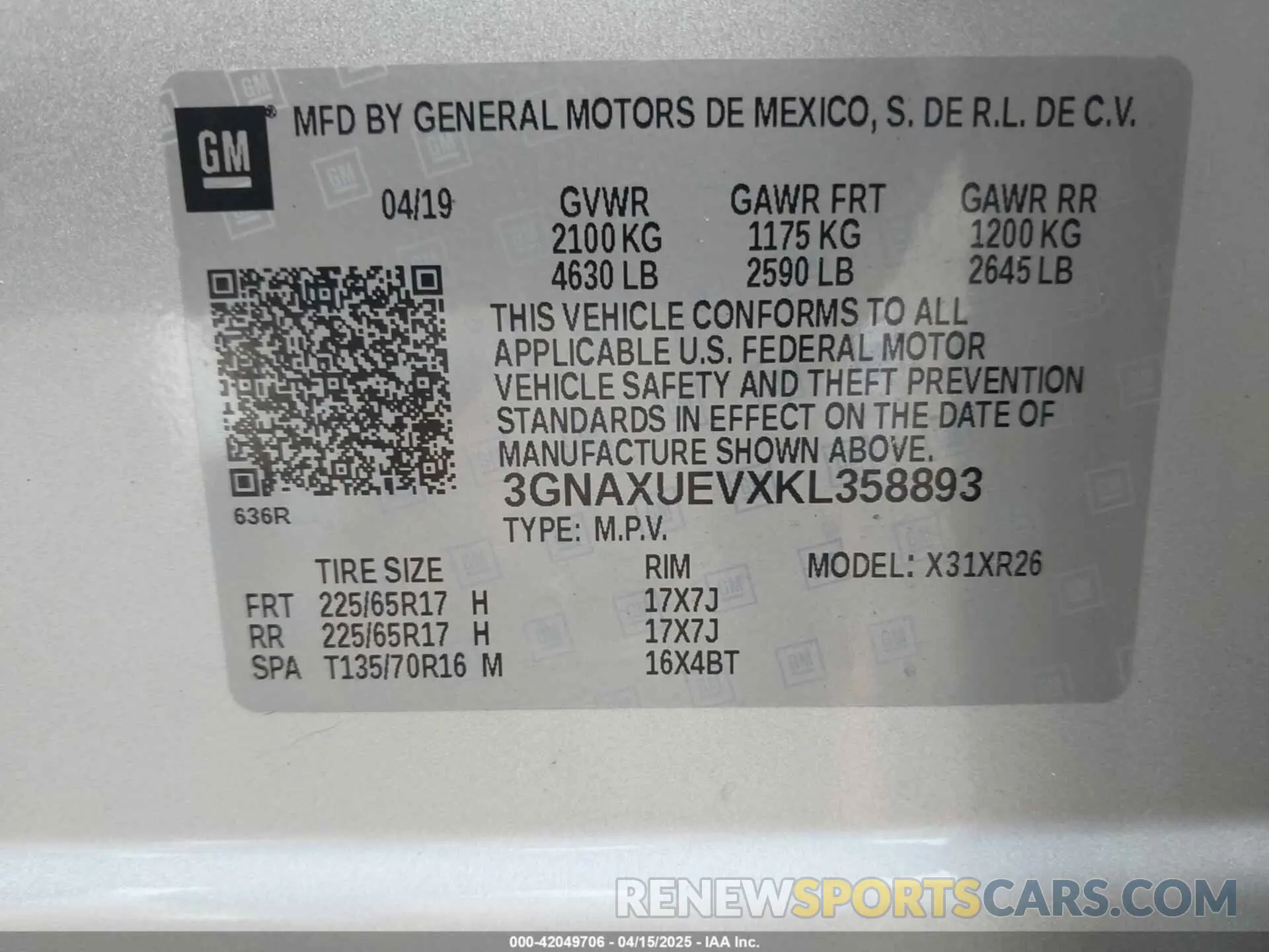 9 Photograph of a damaged car 3GNAXUEVXKL358893 CHEVROLET EQUINOX 2019