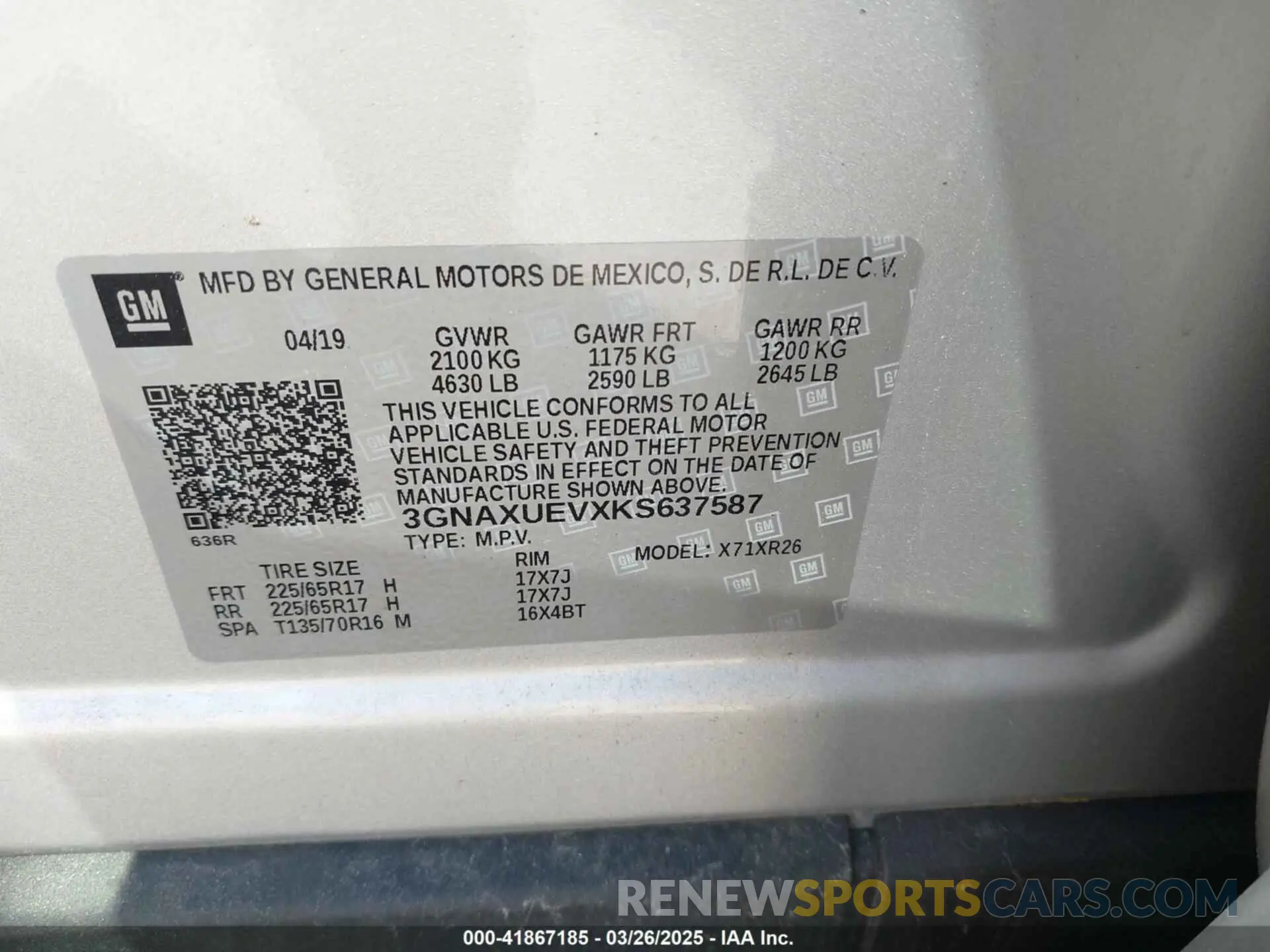 9 Photograph of a damaged car 3GNAXUEVXKS637587 CHEVROLET EQUINOX 2019