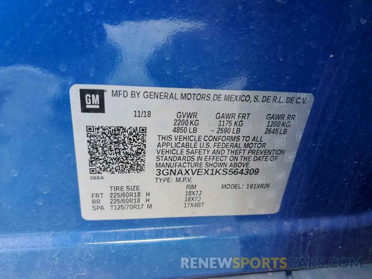 13 Photograph of a damaged car 3GNAXVEX1KS564309 CHEVROLET EQUINOX 2019