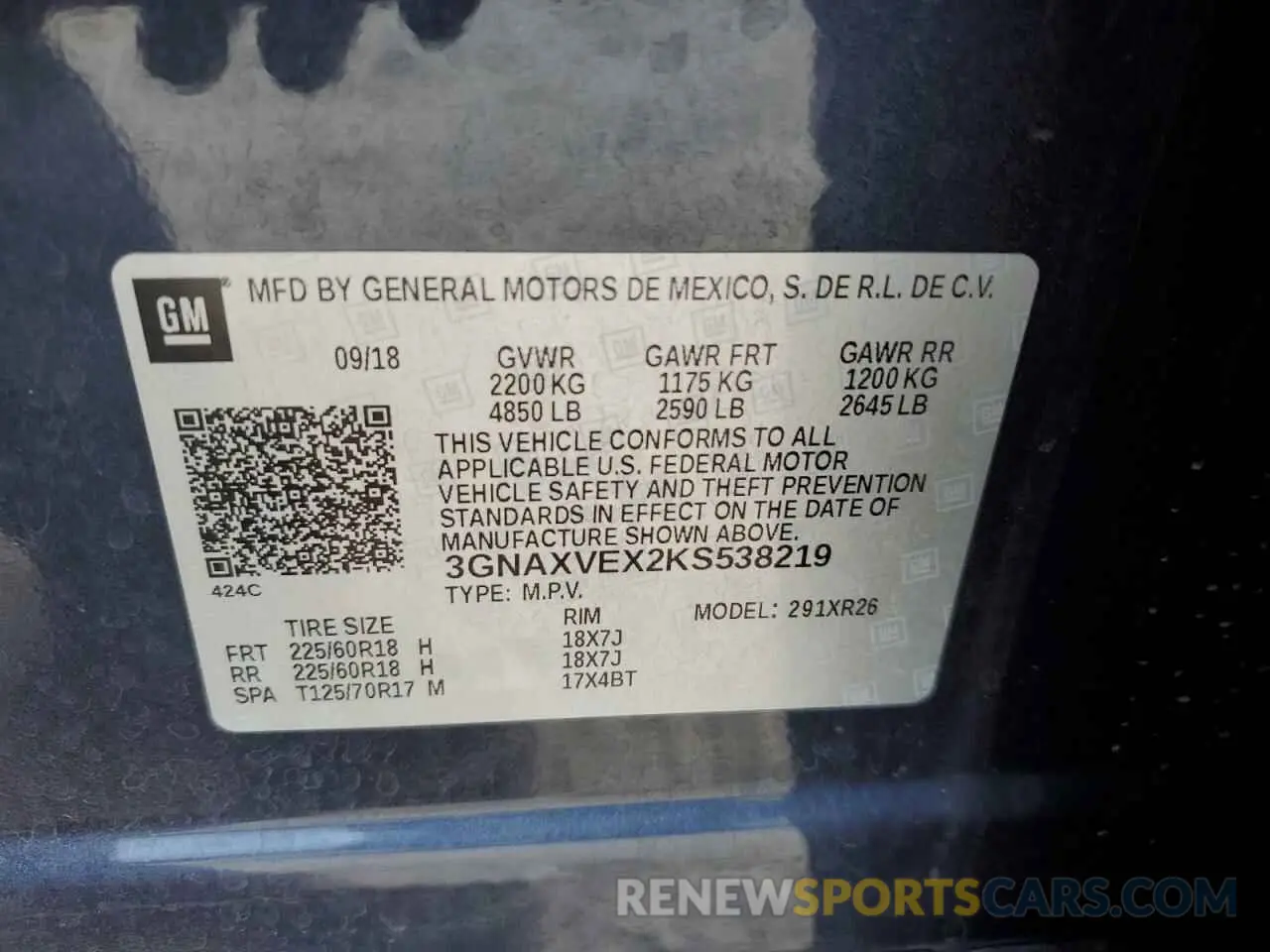 12 Photograph of a damaged car 3GNAXVEX2KS538219 CHEVROLET EQUINOX 2019