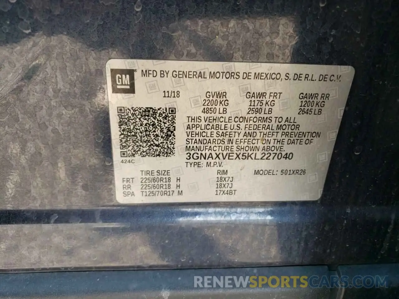 12 Photograph of a damaged car 3GNAXVEX5KL227040 CHEVROLET EQUINOX 2019