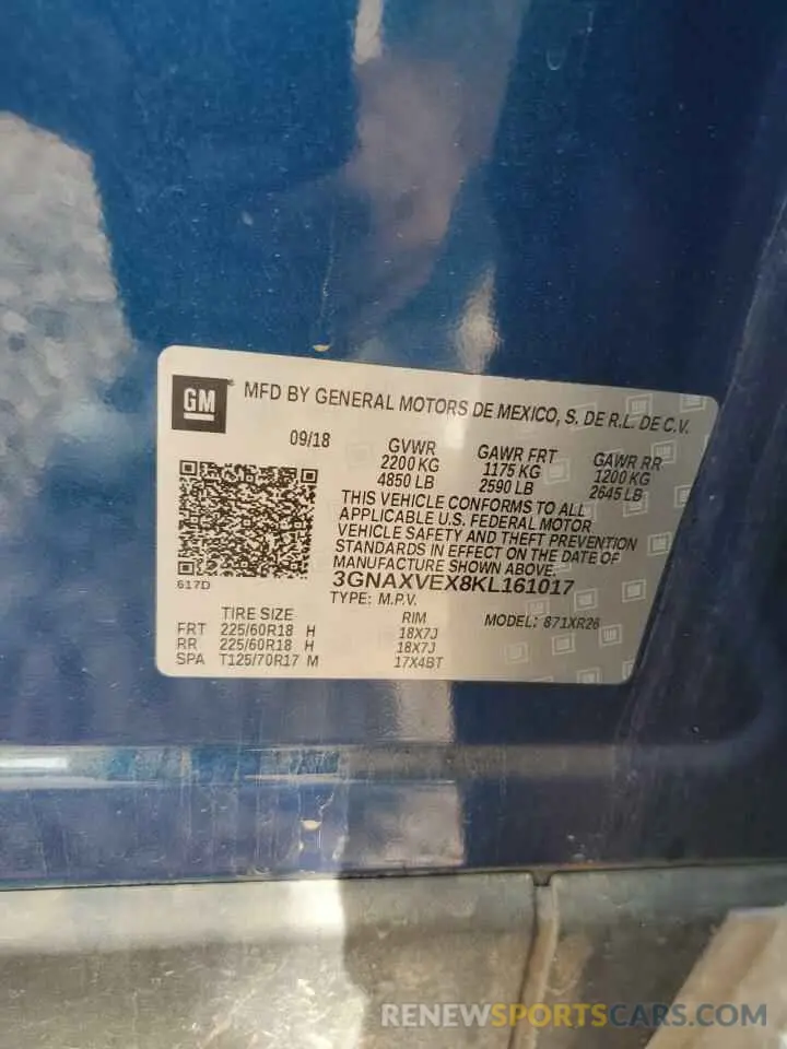 13 Photograph of a damaged car 3GNAXVEX8KL161017 CHEVROLET EQUINOX 2019