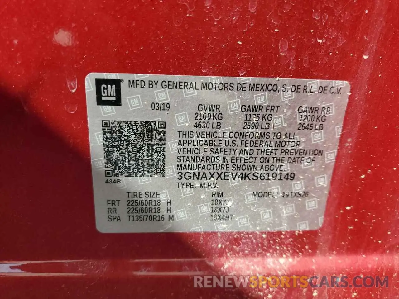 16 Photograph of a damaged car 3GNAXXEV4KS619149 CHEVROLET EQUINOX 2019