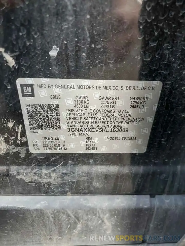 14 Photograph of a damaged car 3GNAXXEV5KL163009 CHEVROLET EQUINOX 2019