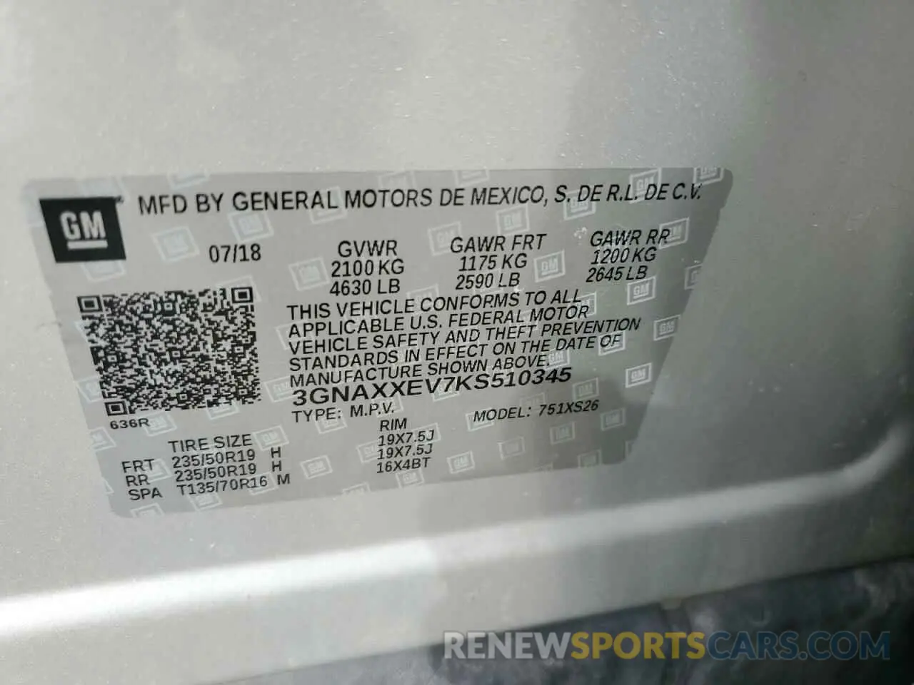 15 Photograph of a damaged car 3GNAXXEV7KS510345 CHEVROLET EQUINOX 2019