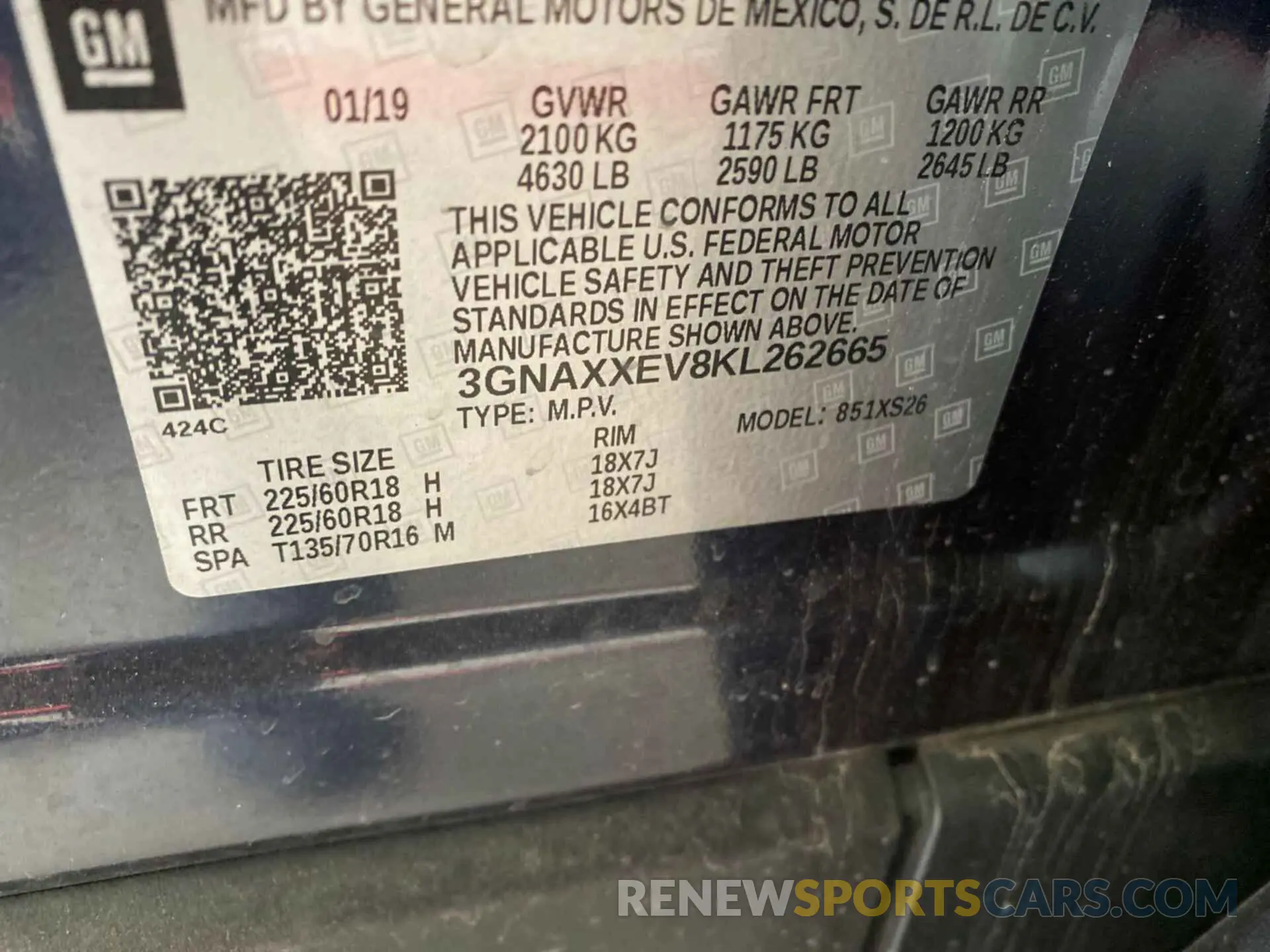 22 Photograph of a damaged car 3GNAXXEV8KL262665 CHEVROLET EQUINOX 2019
