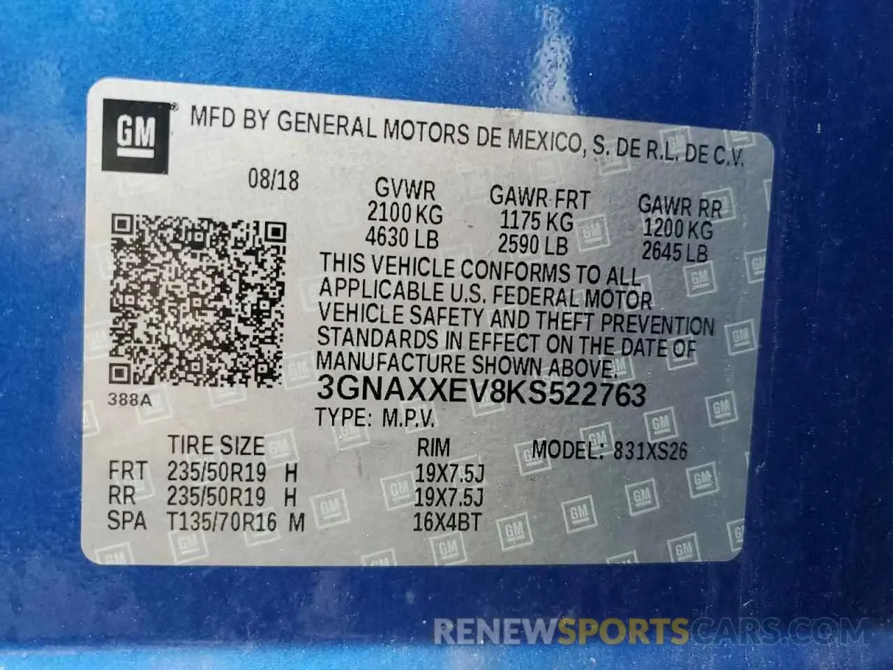 14 Photograph of a damaged car 3GNAXXEV8KS522763 CHEVROLET EQUINOX 2019