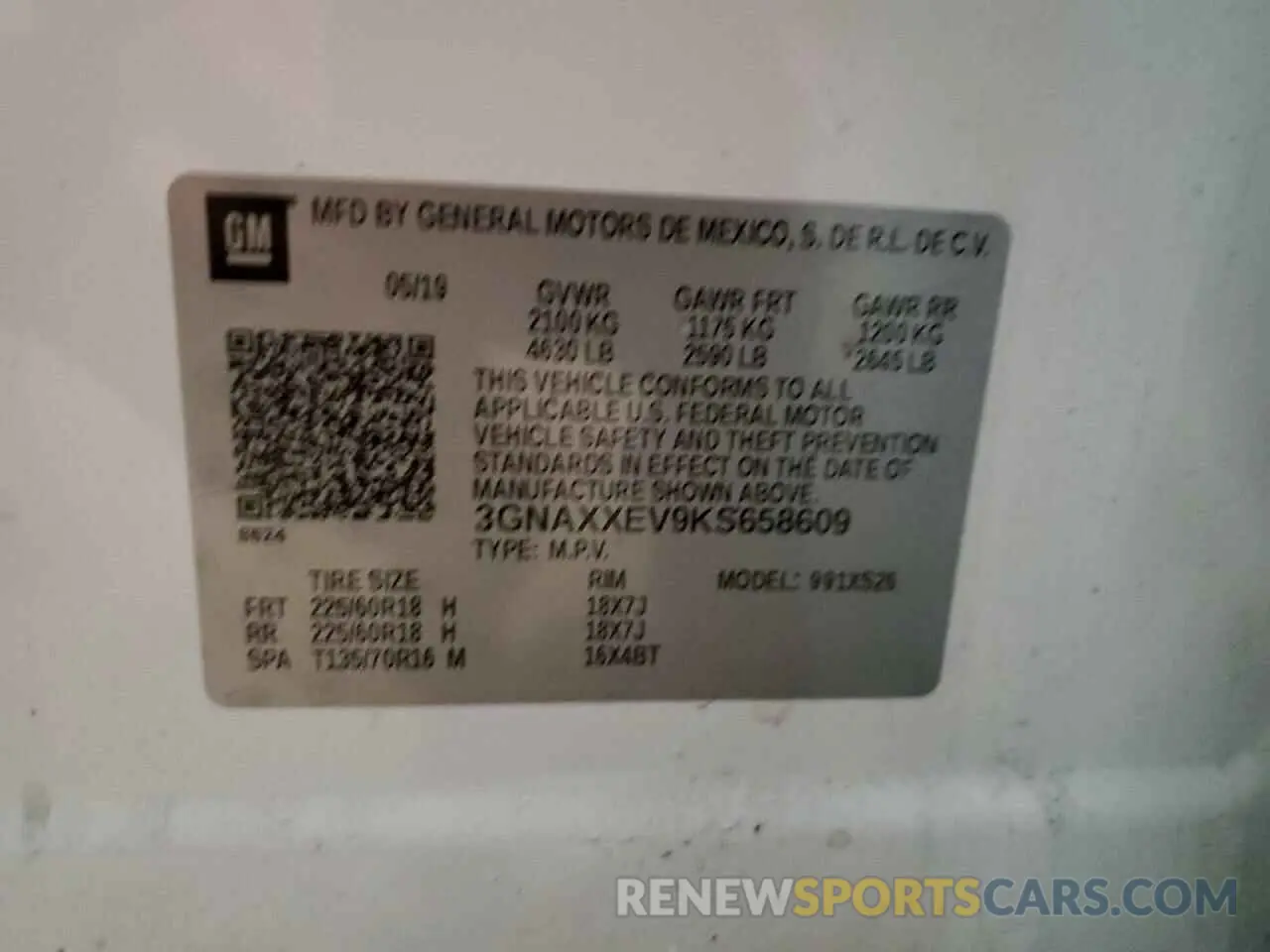 12 Photograph of a damaged car 3GNAXXEV9KS658609 CHEVROLET EQUINOX 2019