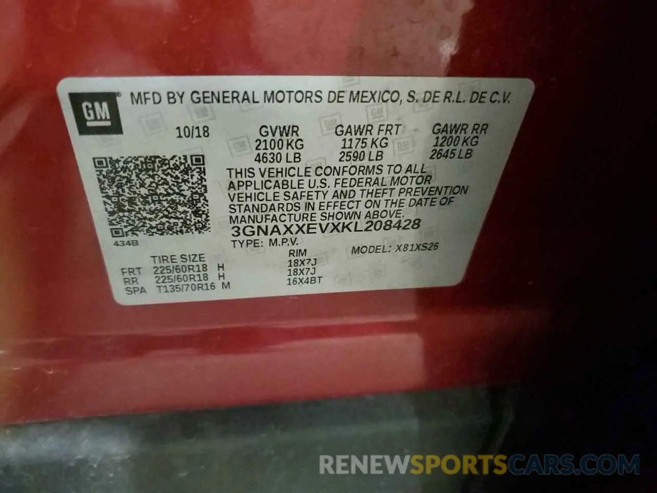13 Photograph of a damaged car 3GNAXXEVXKL208428 CHEVROLET EQUINOX 2019