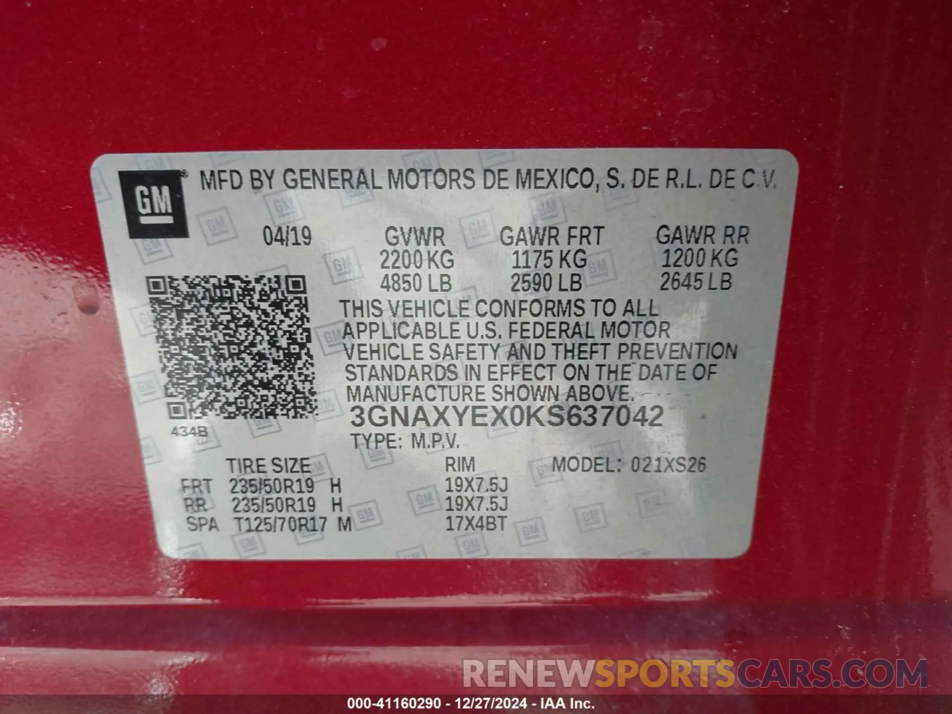 9 Photograph of a damaged car 3GNAXYEX0KS637042 CHEVROLET EQUINOX 2019