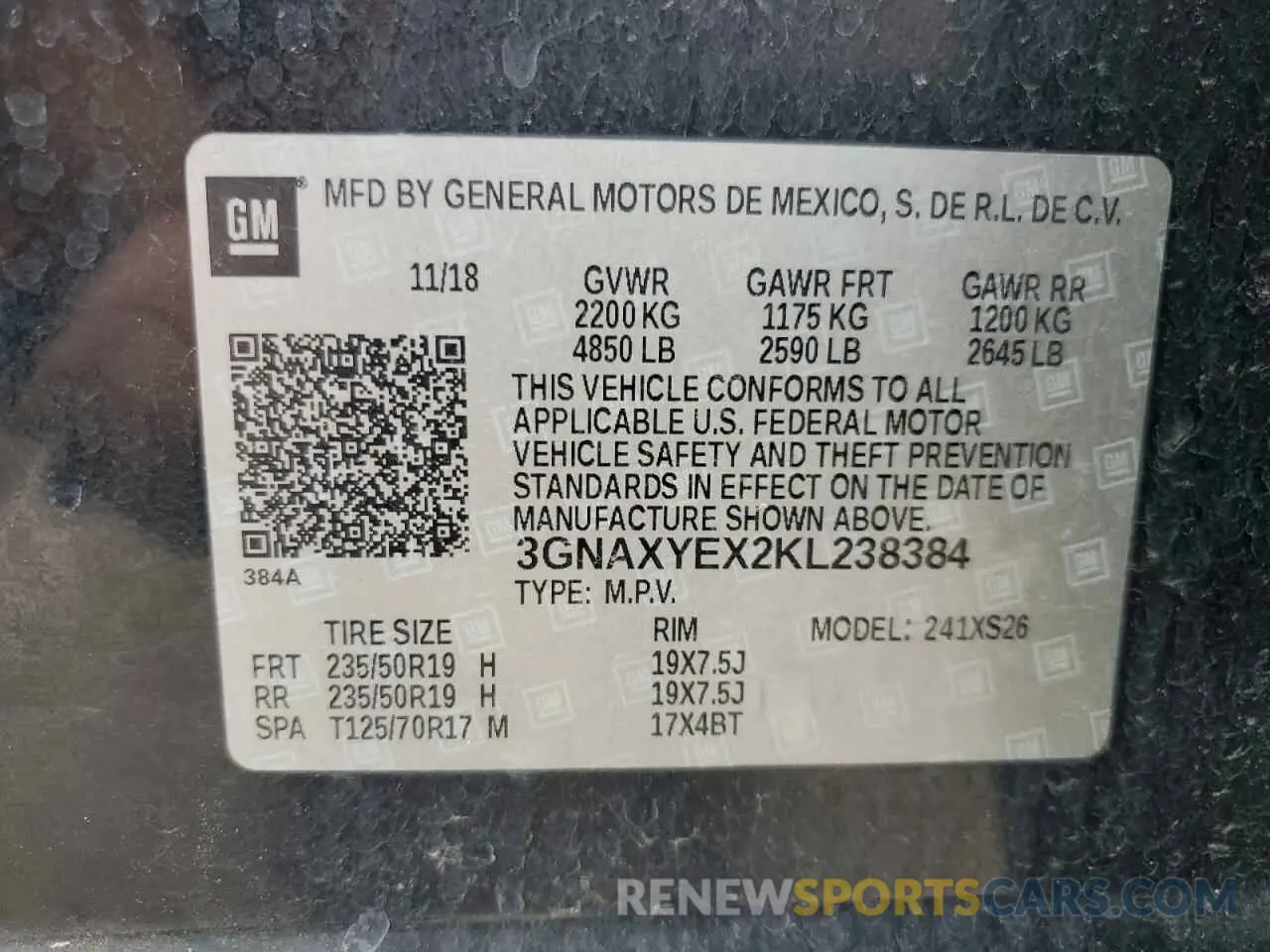 13 Photograph of a damaged car 3GNAXYEX2KL238384 CHEVROLET EQUINOX 2019