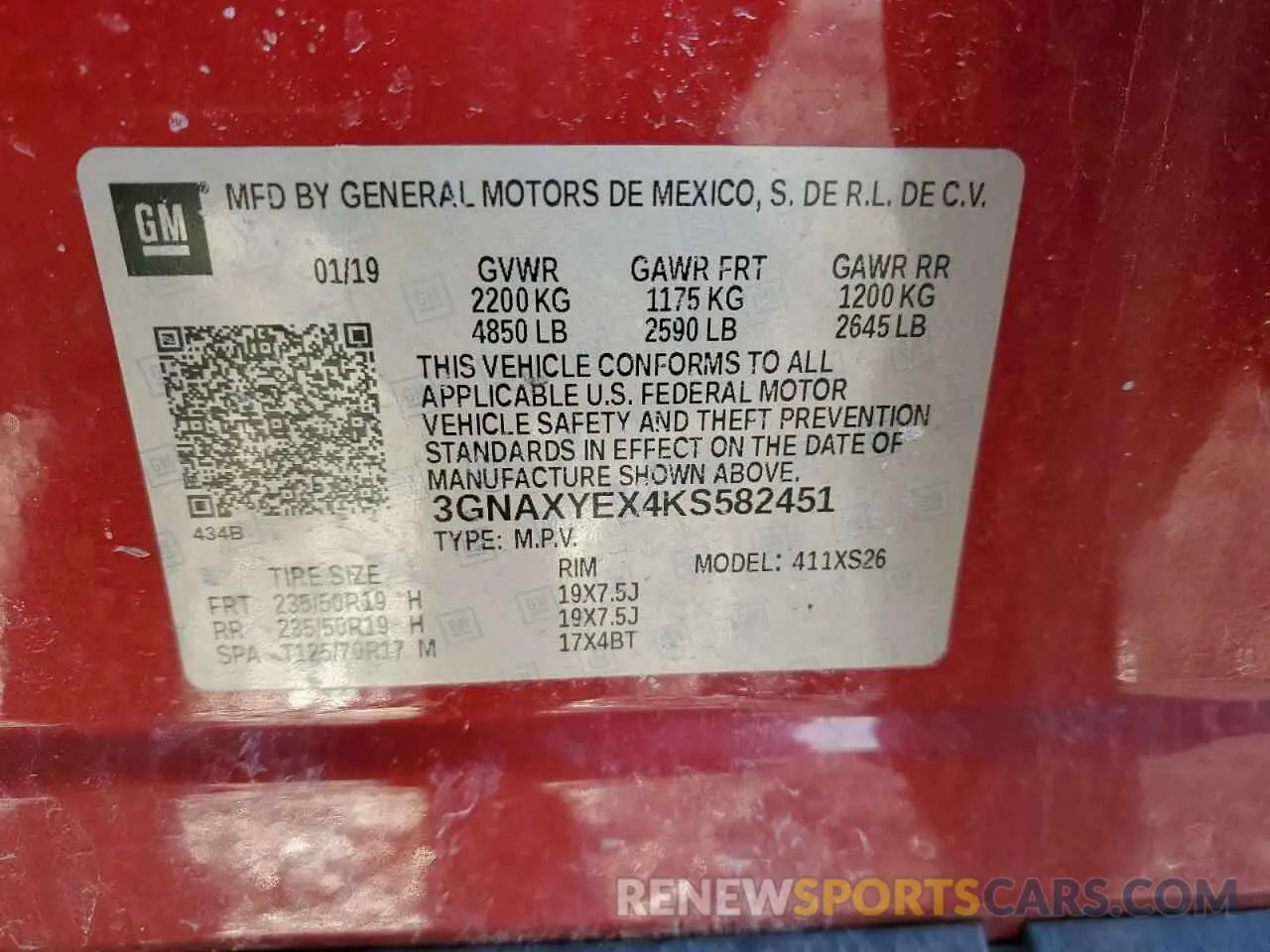 13 Photograph of a damaged car 3GNAXYEX4KS582451 CHEVROLET EQUINOX 2019