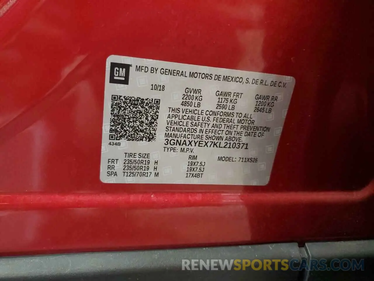 12 Photograph of a damaged car 3GNAXYEX7KL210371 CHEVROLET EQUINOX 2019