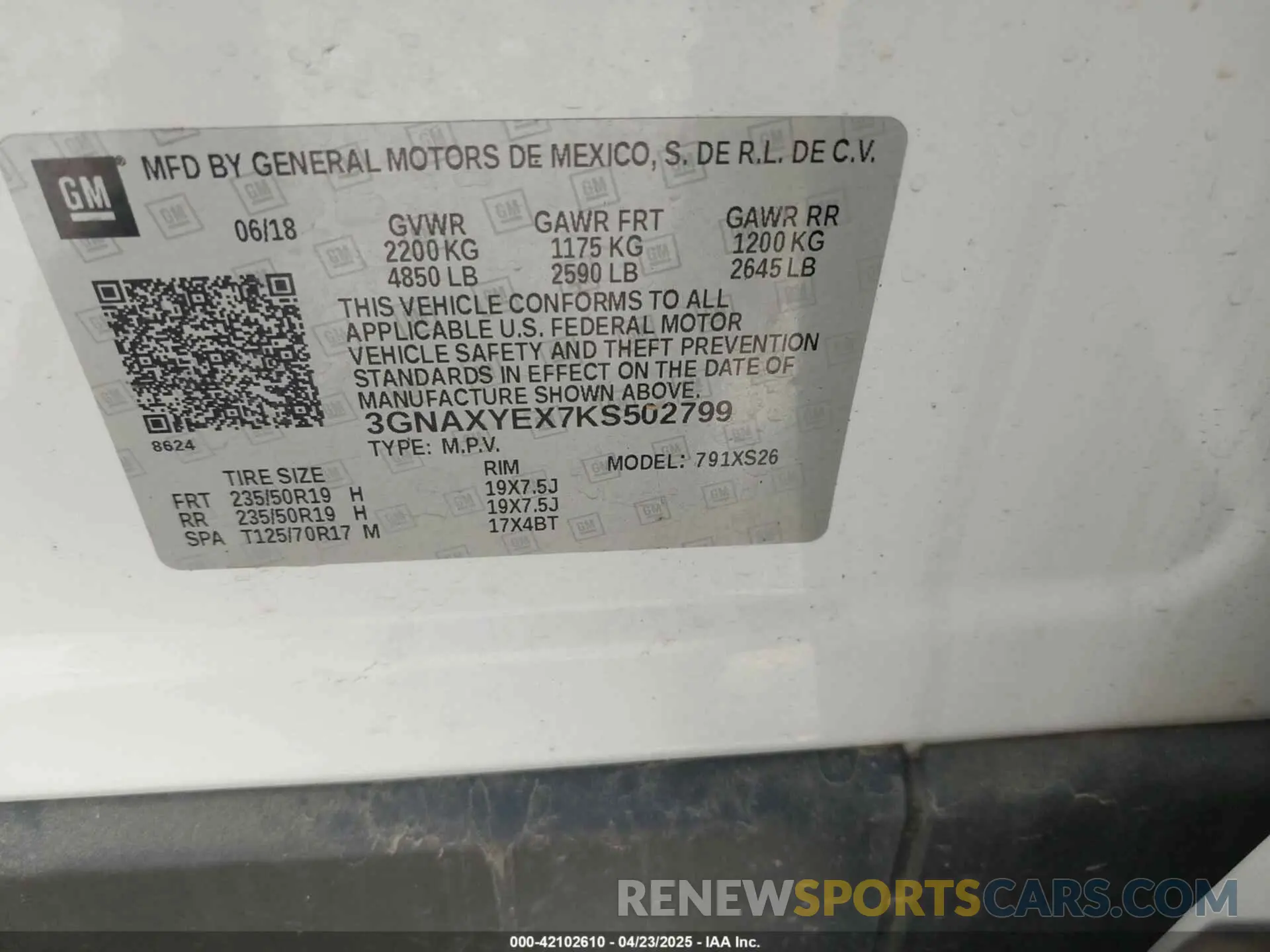 9 Photograph of a damaged car 3GNAXYEX7KS502799 CHEVROLET EQUINOX 2019