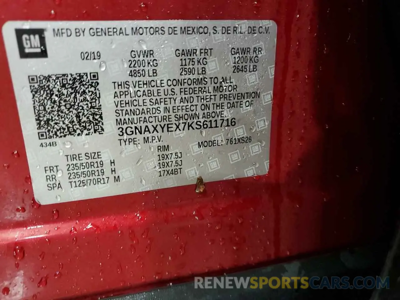 15 Photograph of a damaged car 3GNAXYEX7KS611716 CHEVROLET EQUINOX 2019