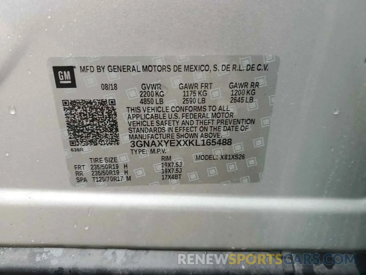 13 Photograph of a damaged car 3GNAXYEXXKL165488 CHEVROLET EQUINOX 2019