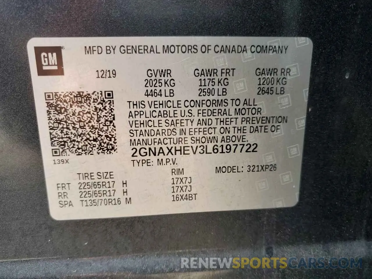 12 Photograph of a damaged car 2GNAXHEV3L6197722 CHEVROLET EQUINOX 2020