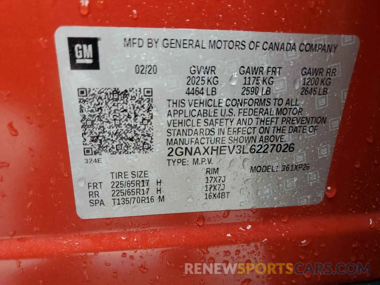 13 Photograph of a damaged car 2GNAXHEV3L6227026 CHEVROLET EQUINOX 2020