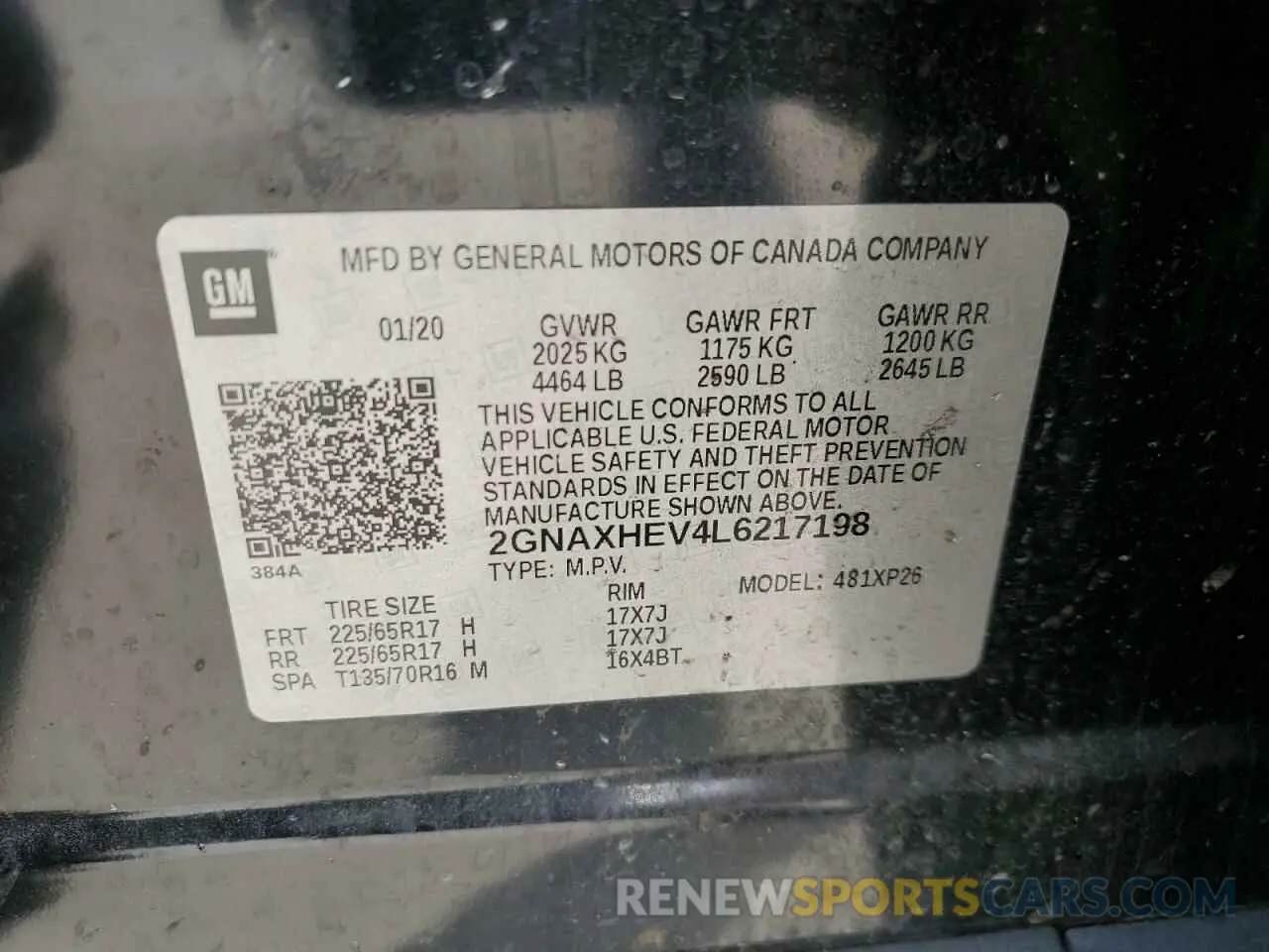 14 Photograph of a damaged car 2GNAXHEV4L6217198 CHEVROLET EQUINOX 2020