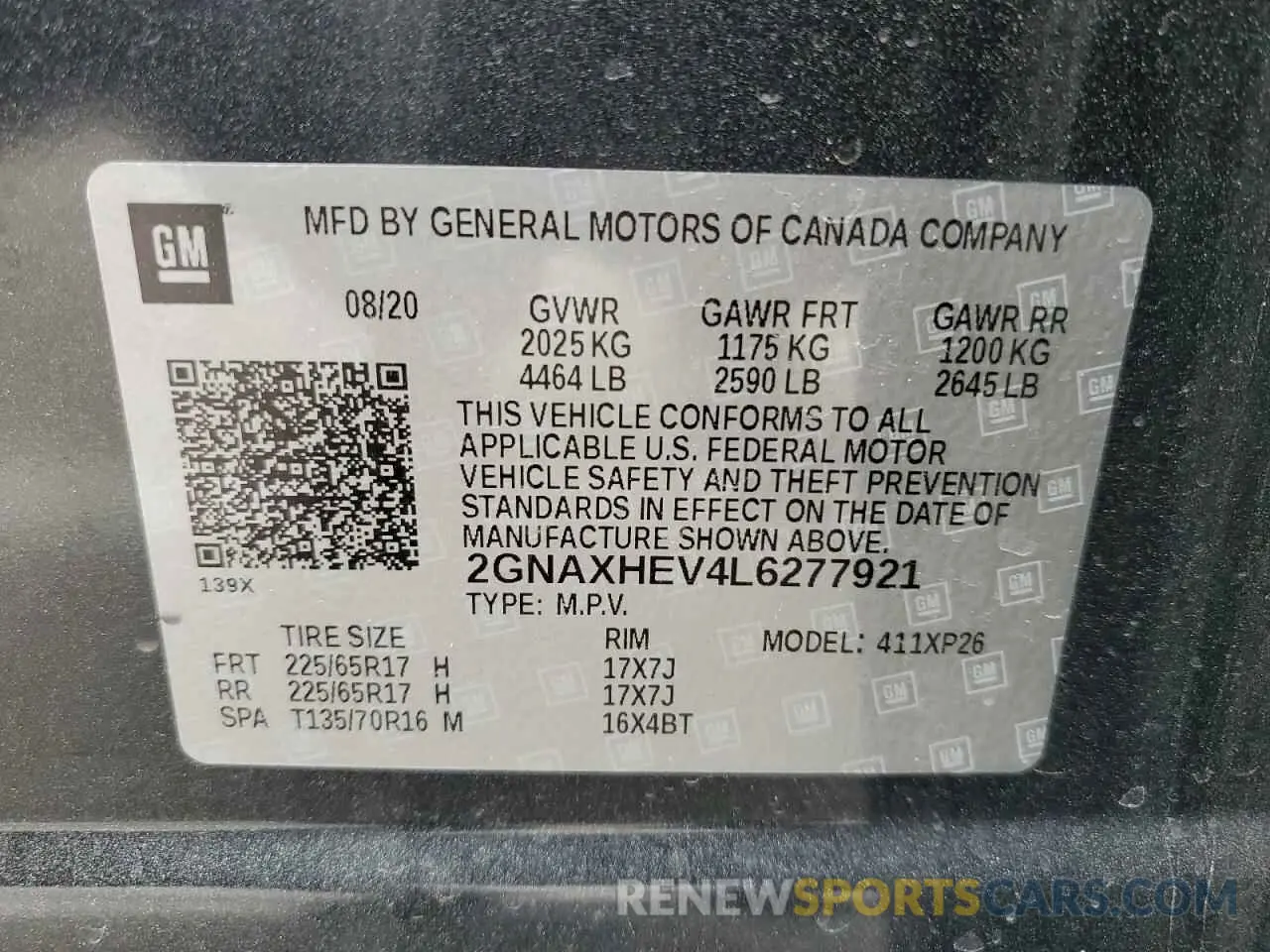 14 Photograph of a damaged car 2GNAXHEV4L6277921 CHEVROLET EQUINOX 2020