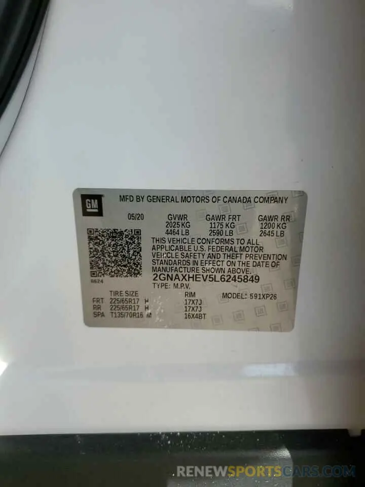12 Photograph of a damaged car 2GNAXHEV5L6245849 CHEVROLET EQUINOX 2020