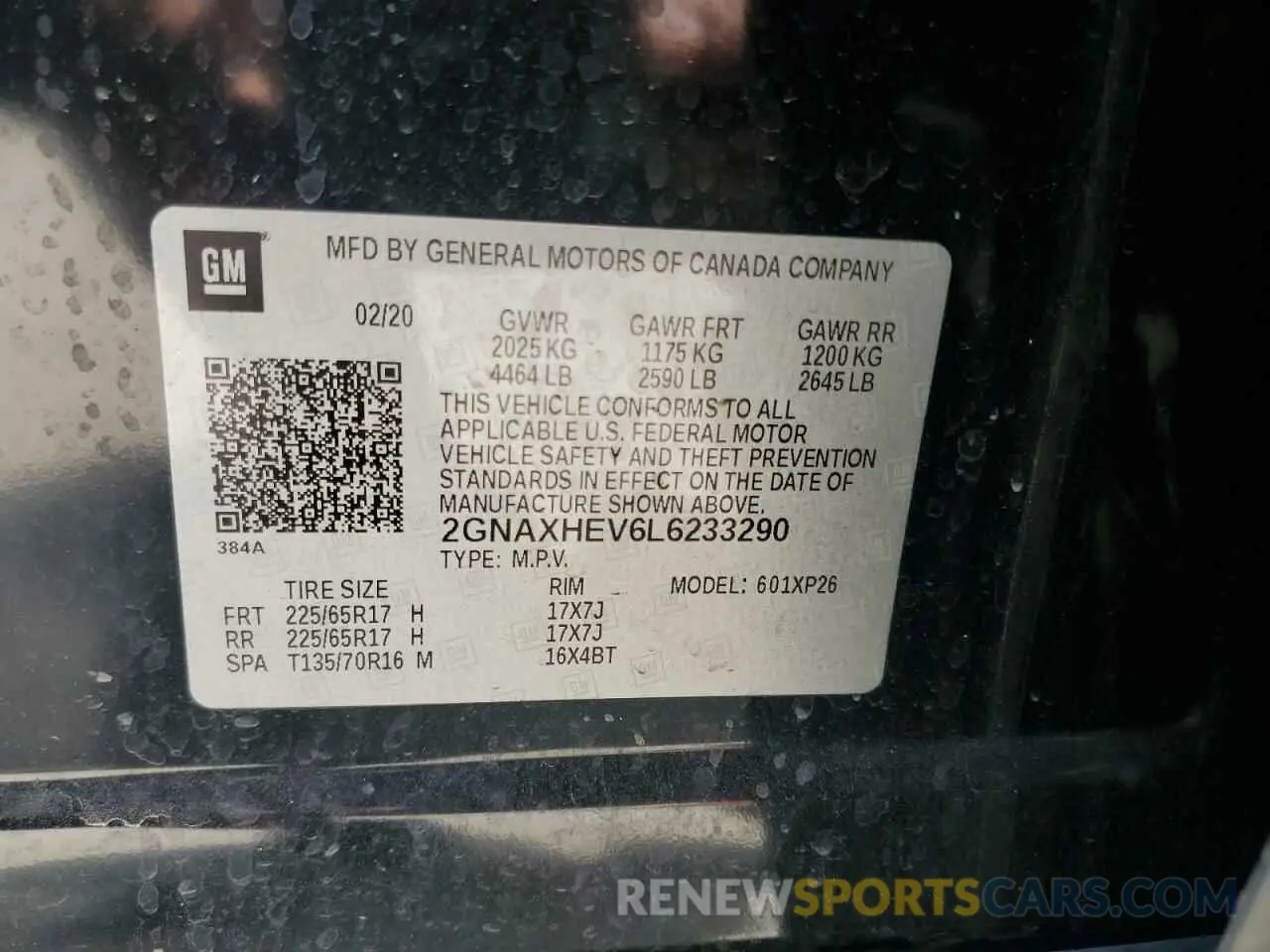 13 Photograph of a damaged car 2GNAXHEV6L6233290 CHEVROLET EQUINOX 2020