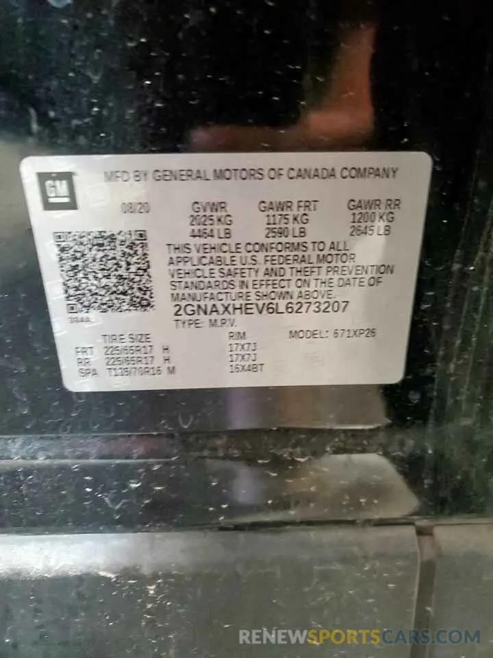 13 Photograph of a damaged car 2GNAXHEV6L6273207 CHEVROLET EQUINOX 2020