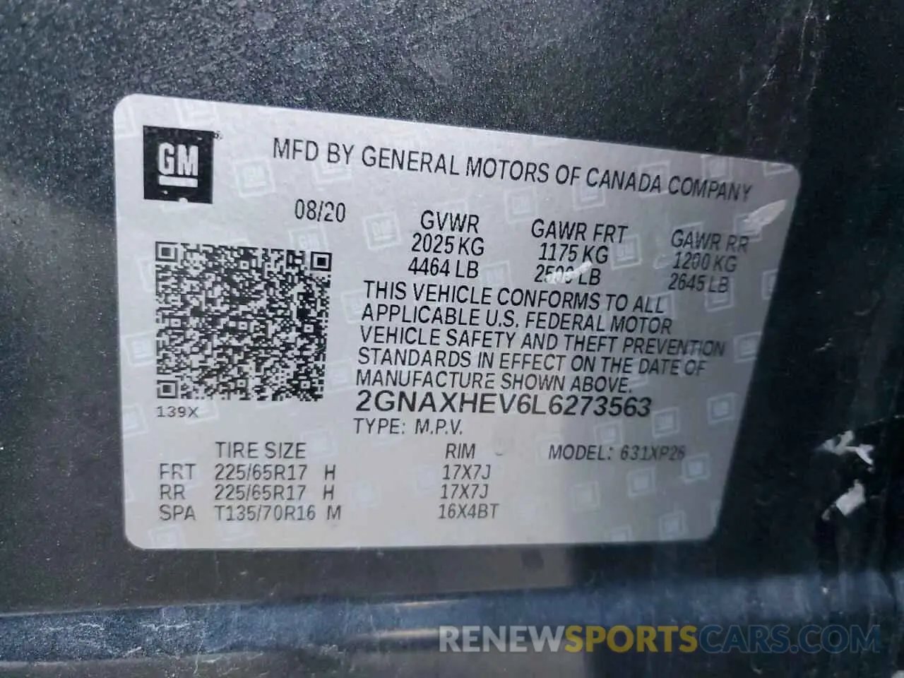 16 Photograph of a damaged car 2GNAXHEV6L6273563 CHEVROLET EQUINOX 2020