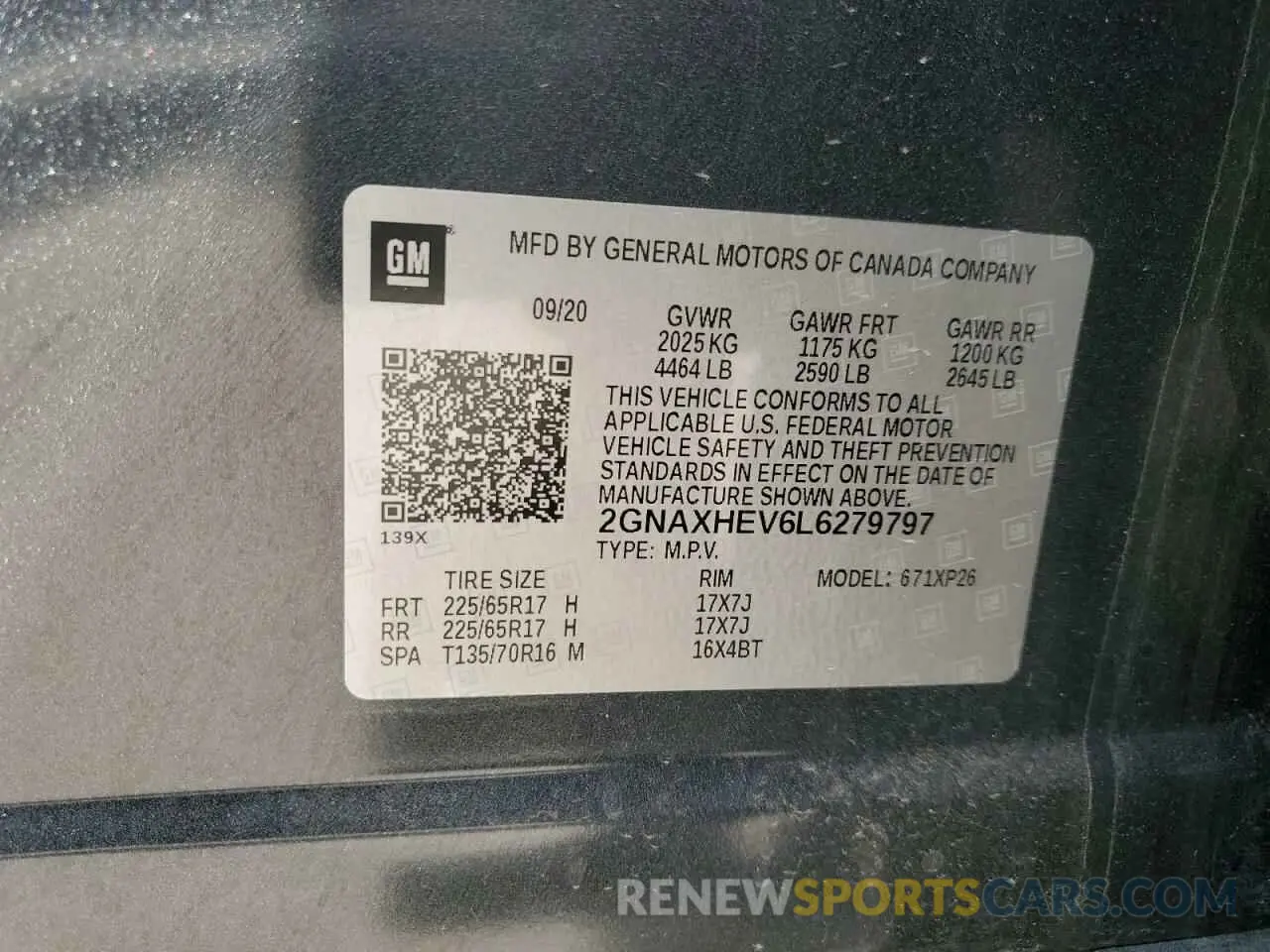 13 Photograph of a damaged car 2GNAXHEV6L6279797 CHEVROLET EQUINOX 2020