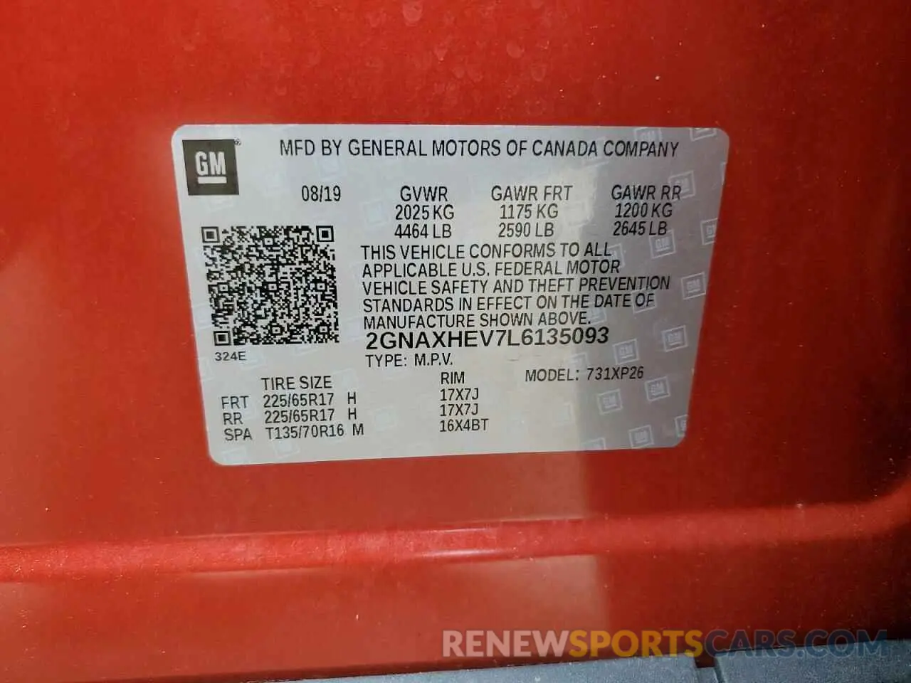 13 Photograph of a damaged car 2GNAXHEV7L6135093 CHEVROLET EQUINOX 2020