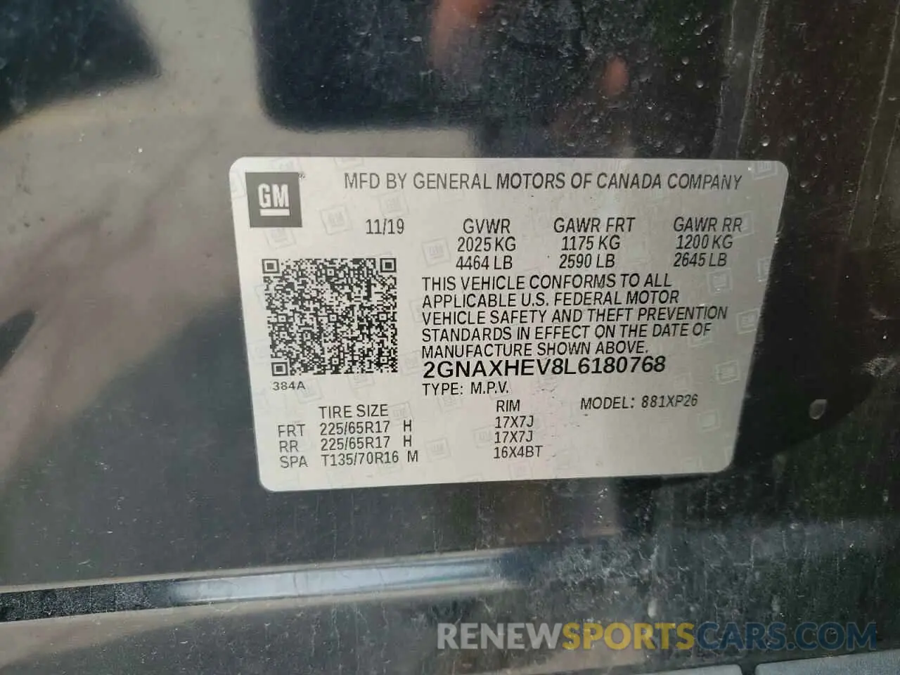 13 Photograph of a damaged car 2GNAXHEV8L6180768 CHEVROLET EQUINOX 2020